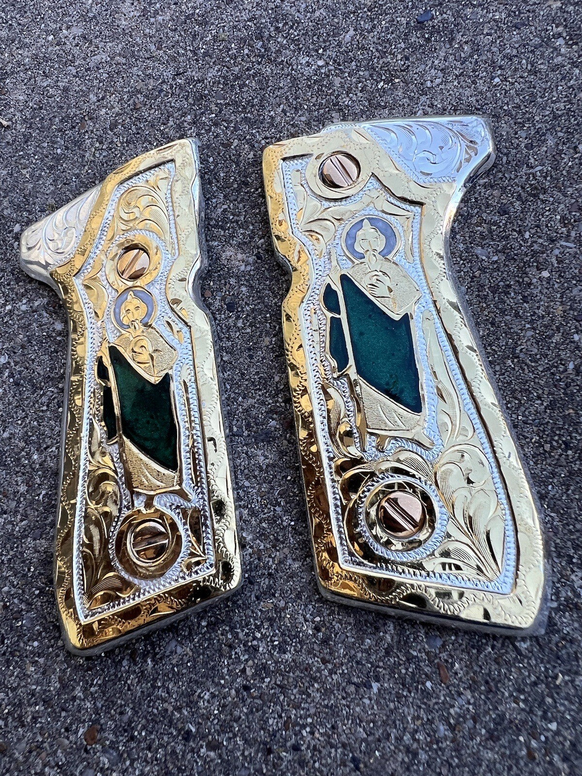 Beretta 92FS Cachas San Judas Gold Plated Pistol Grips Custom & Gold Screws