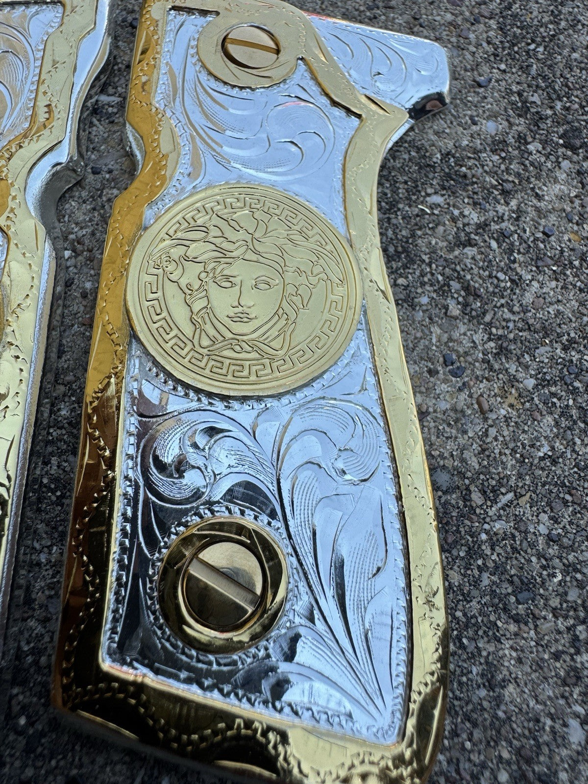 Beretta 92FS Cachas VersaceGold Plated Pistol Custom Grips & Gold Screws