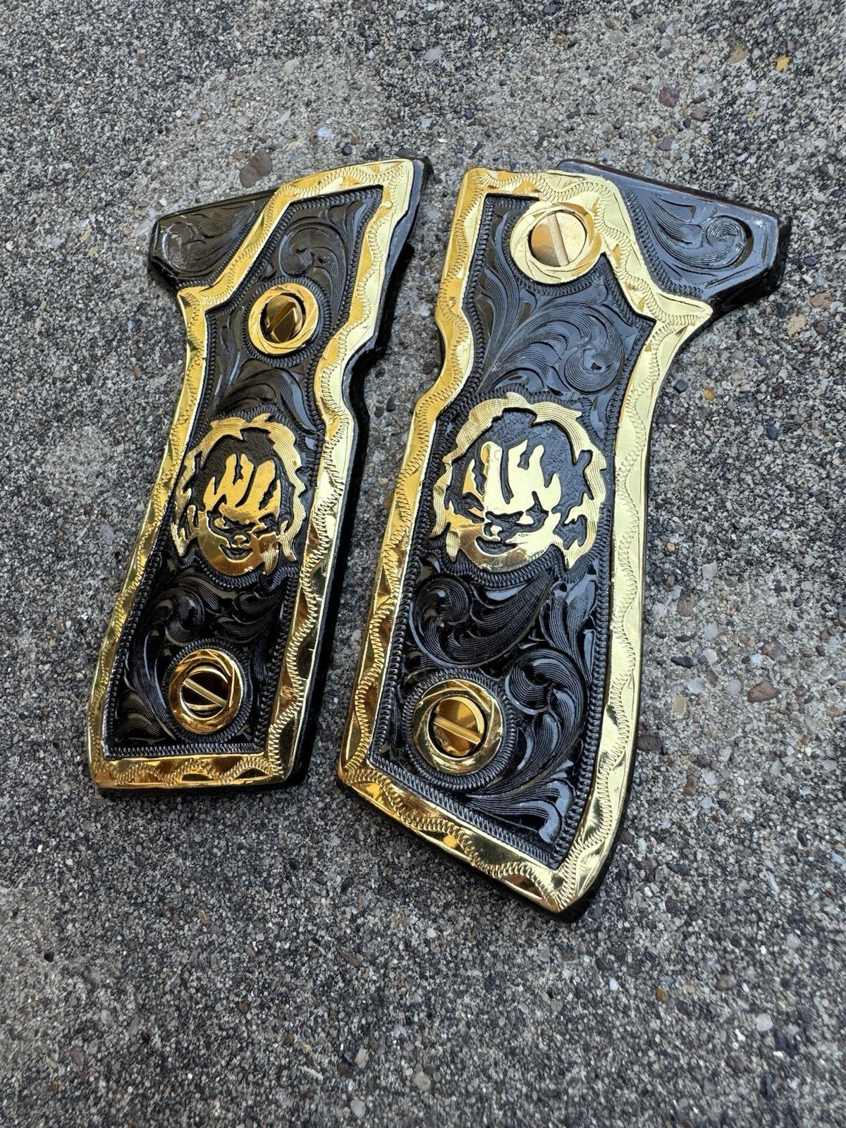 Beretta 92FS Cachas Chucky Gold Plated Pistol Custom Grips & Gold Screws