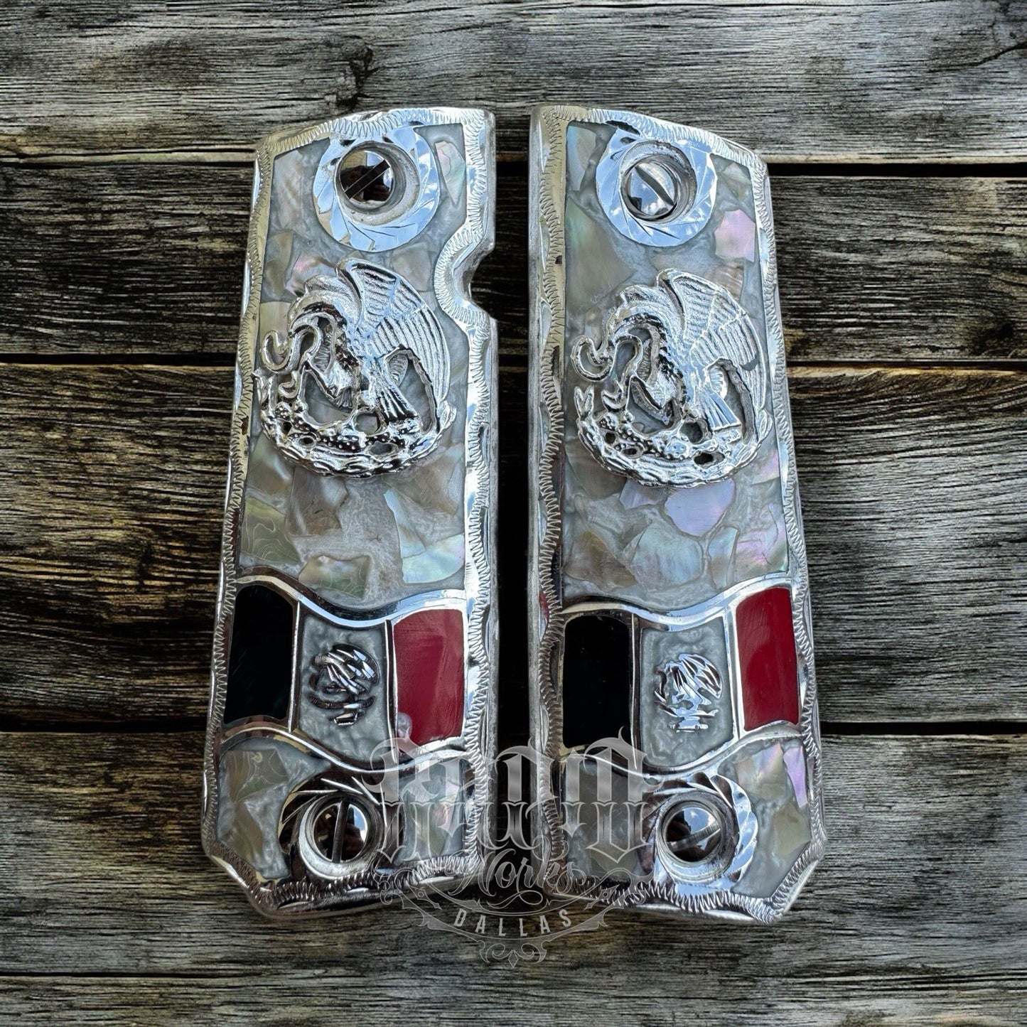 1911 45 38 Super Full Size Aguila Gun Pistol Grip Cachas & Polished Screws