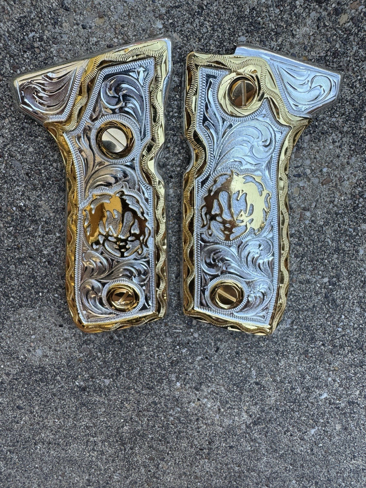 Beretta 92FS Cachas Chucky Gold Plated Pistol Custom Grips & Gold Screws
