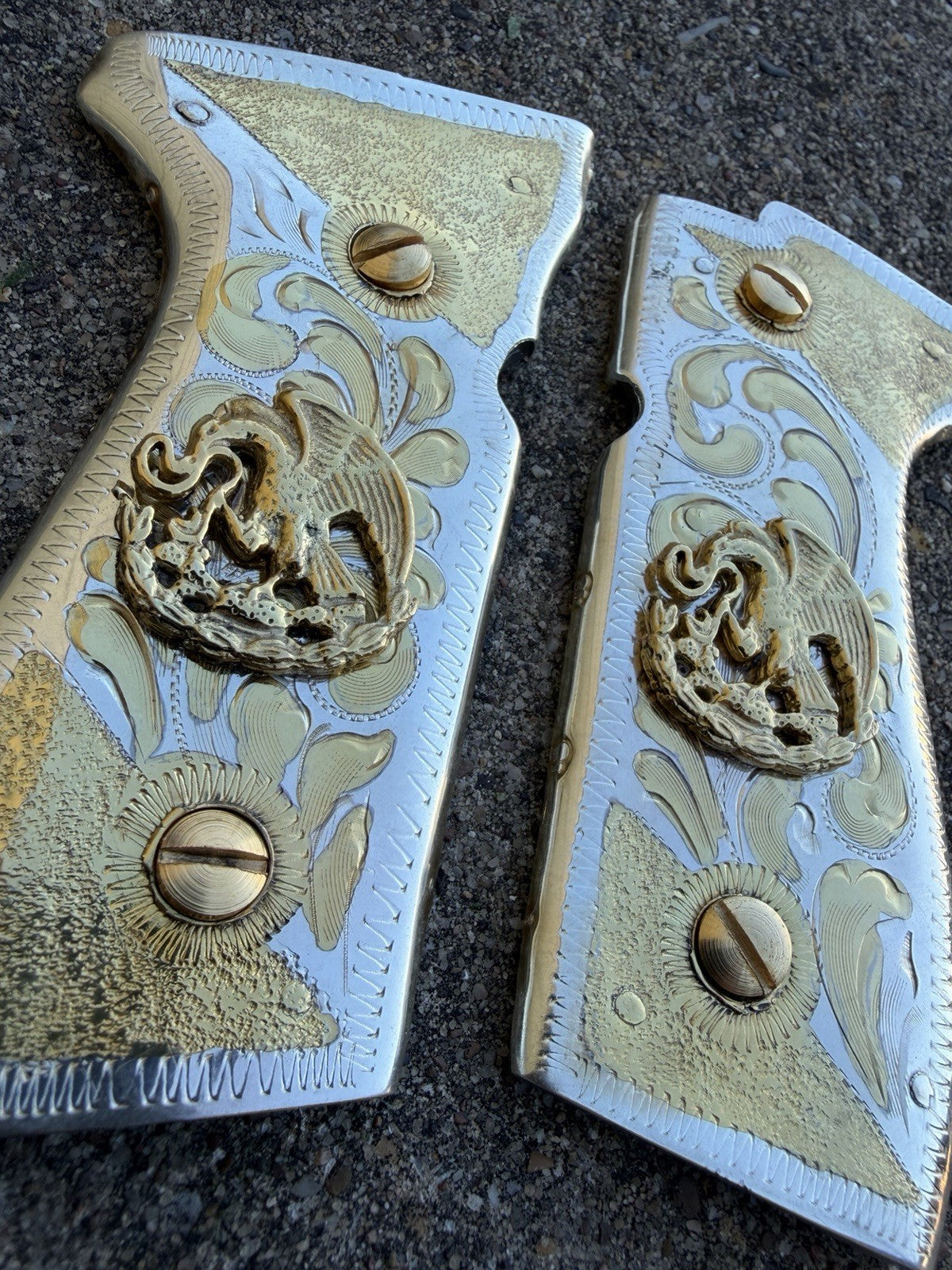 Beretta 92FS Cachas Mexican Eagle Gold Plated Pistol Custom Grips & Gold Screws