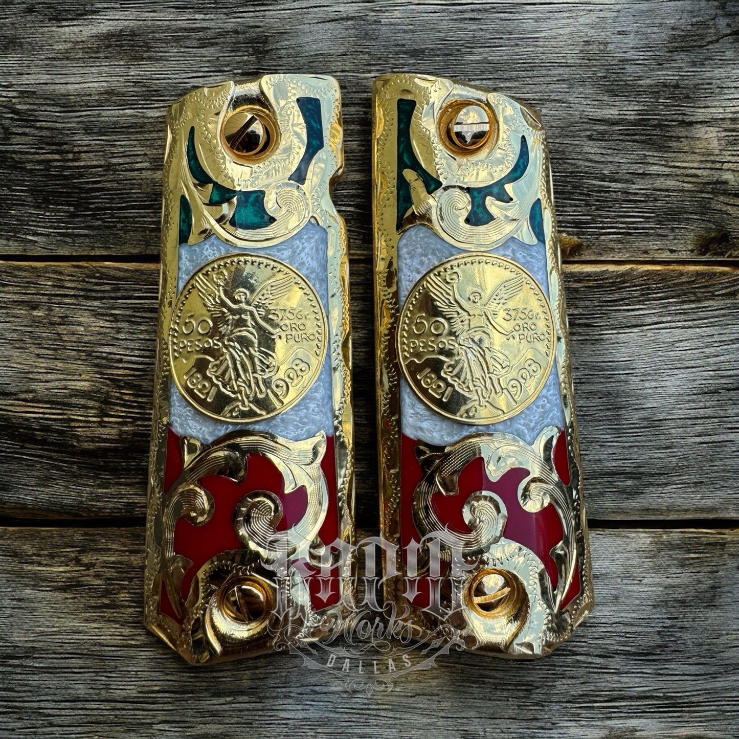 1911 45 38 Super Full Size Centenario Gold Gun Pistol Grip Cachas & 24K Screws