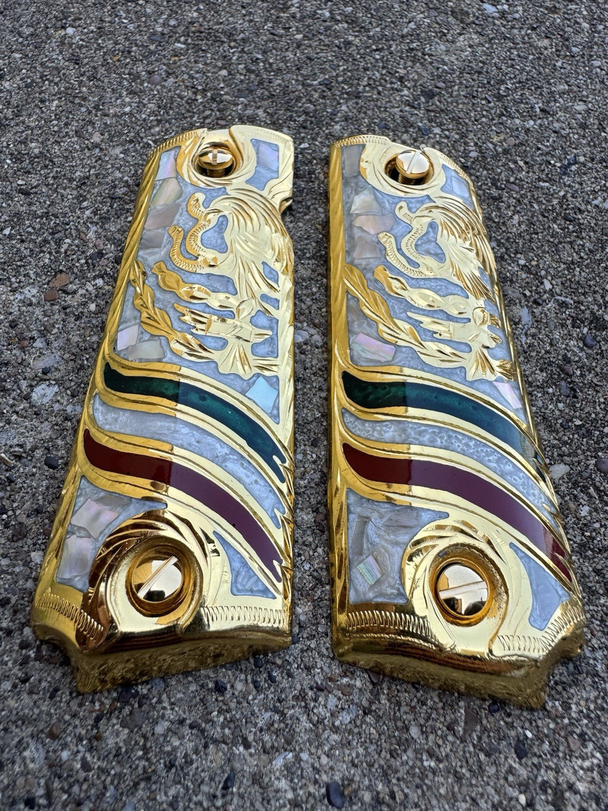 1911 45 38 Super Full Size Aguila Gold Gun Pistol Grip Cachas & 24K Screws