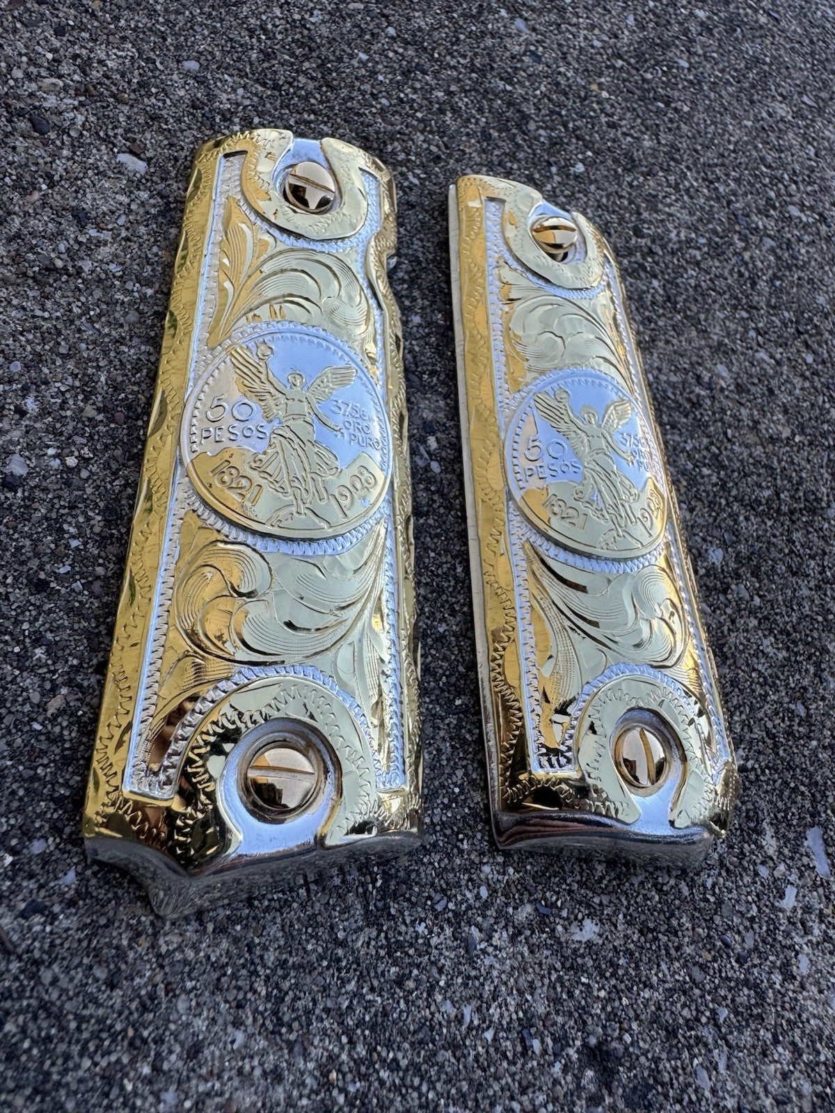 1911 45 38 Super Full Size Centenario Gold Gun Pistol Grip Cachas & 24K Screws