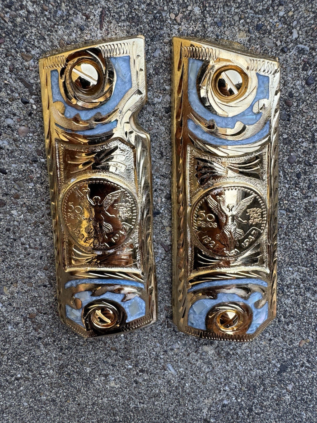 1911 45 38 Super Full Size Centenario Gold Gun Pistol Grip Cachas & 24K Screws
