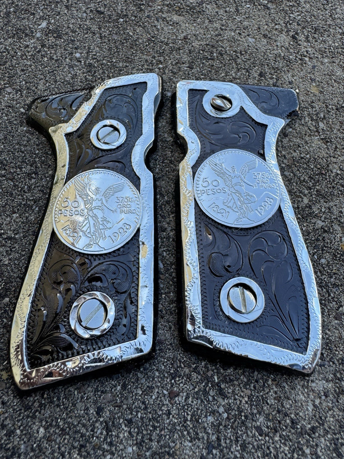 Beretta 92FS Cachas Centenario Silver Plated Pistol Custom Grips & Polish Screws