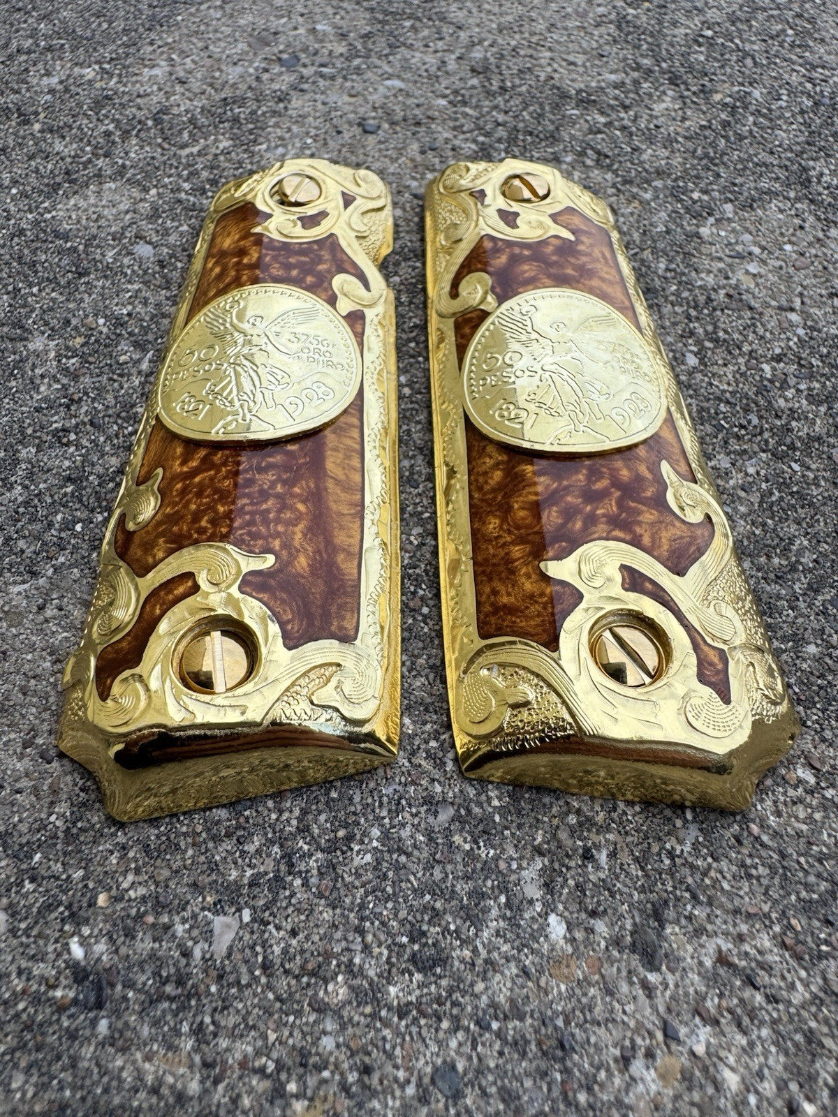 1911 45 38 Super Full Size Centenario Gold Gun Pistol Grip Cachas & 24K Screws