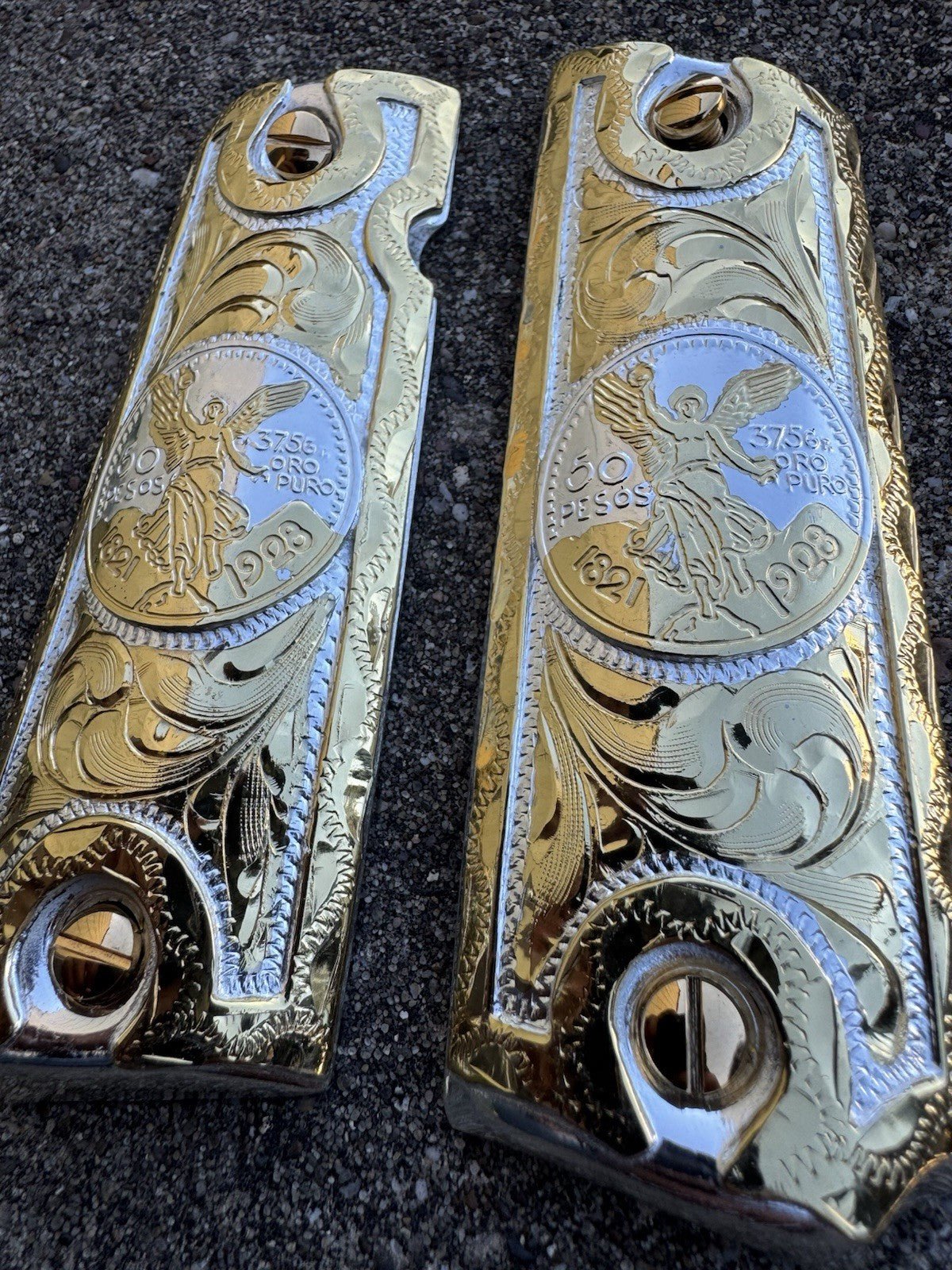 1911 45 38 Super Full Size Centenario Gold Gun Pistol Grip Cachas & 24K Screws