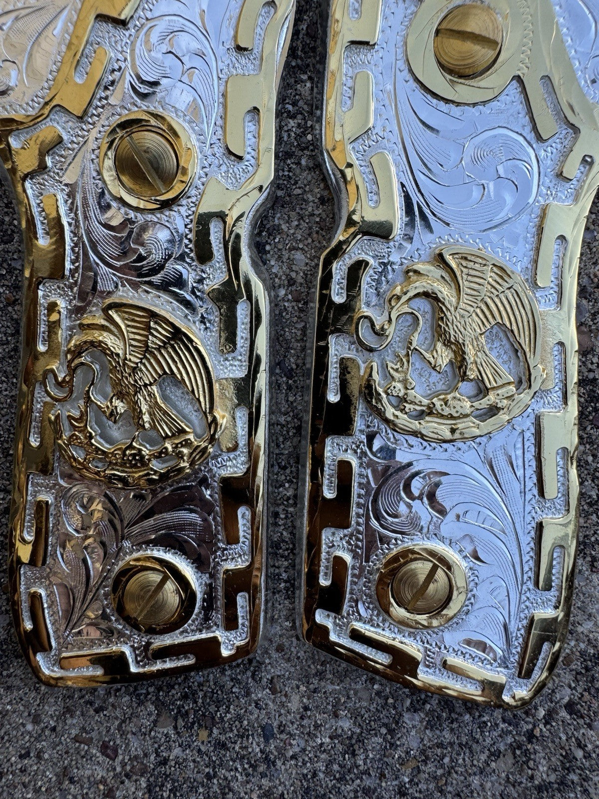 Beretta 92FS Cachas Mexican Eagle Gold Plated Pistol Custom Grips & Gold Screws