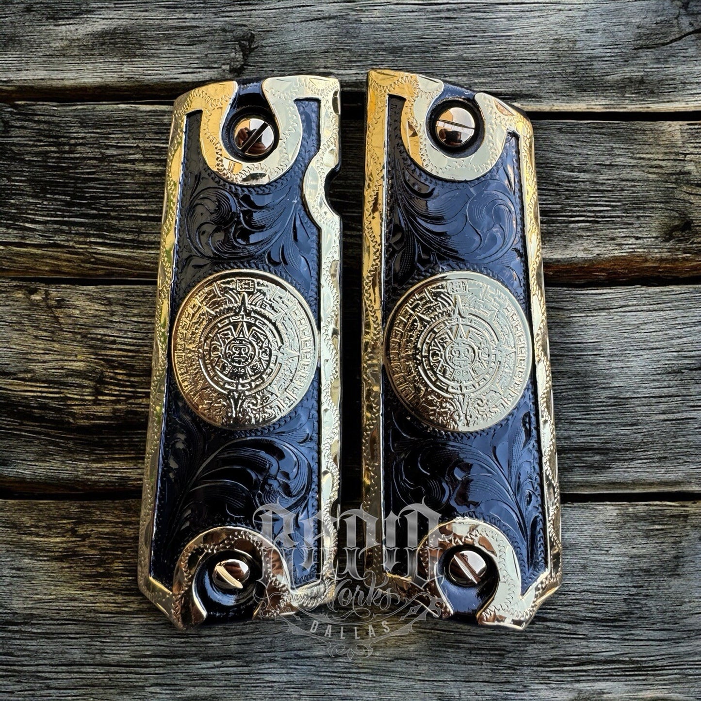 1911 45 38 Super Full Size Azteca Gold Gun Pistol Grip Cachas & 24K Screws