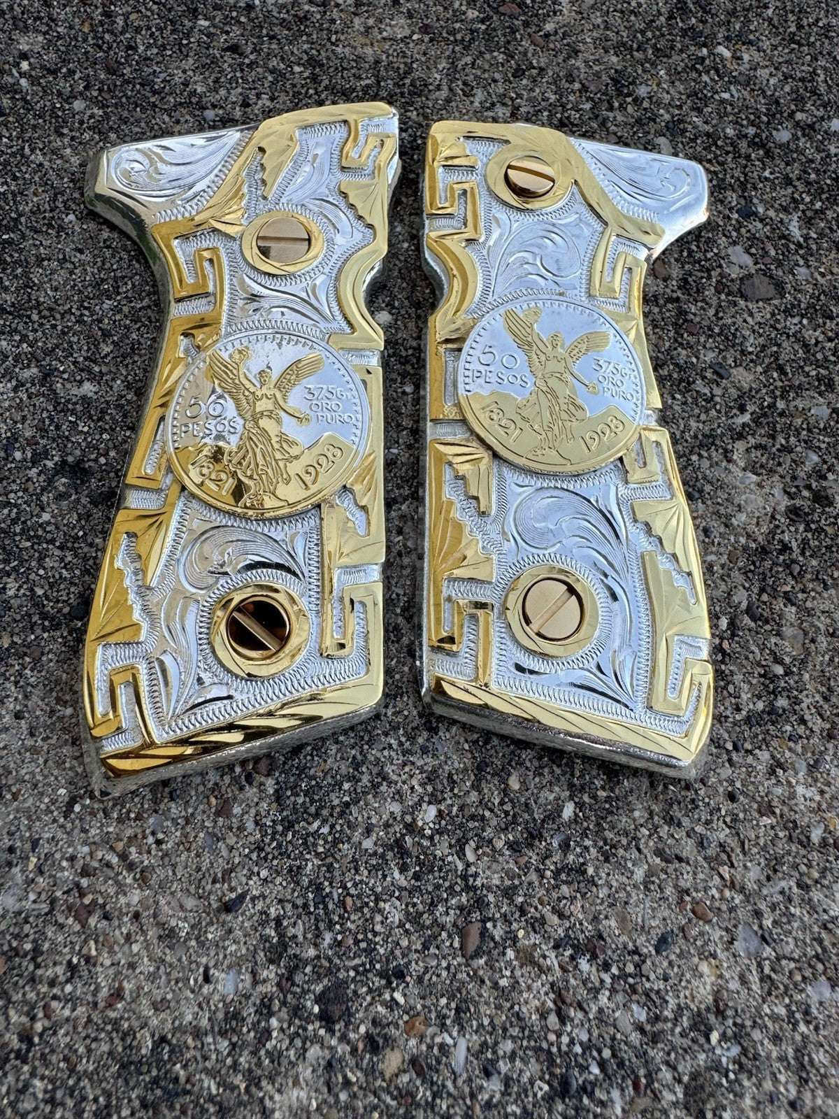 Beretta 92FS Cachas Centenario Gold Plated Pistol Custom Grips & Gold Screws
