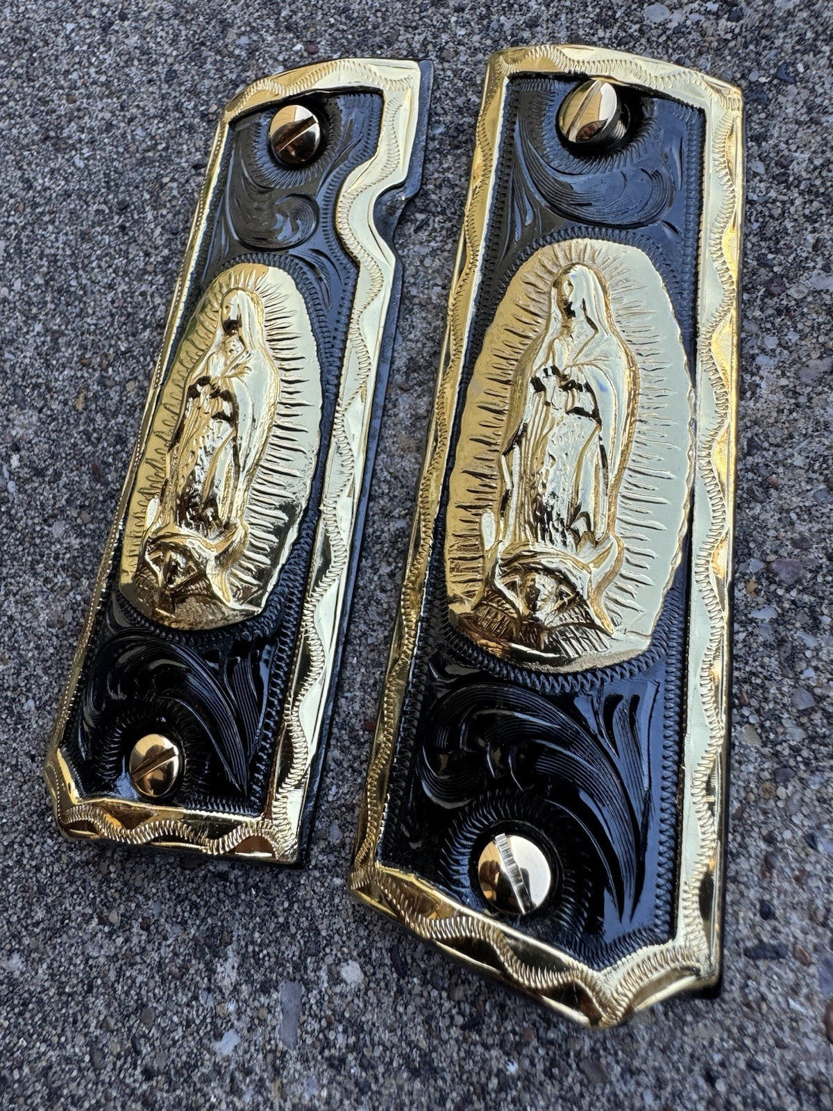 1911 45 38 Super Full Size Virgen De Guadalupe Gold Gun Grip Cachas & 24K Screws