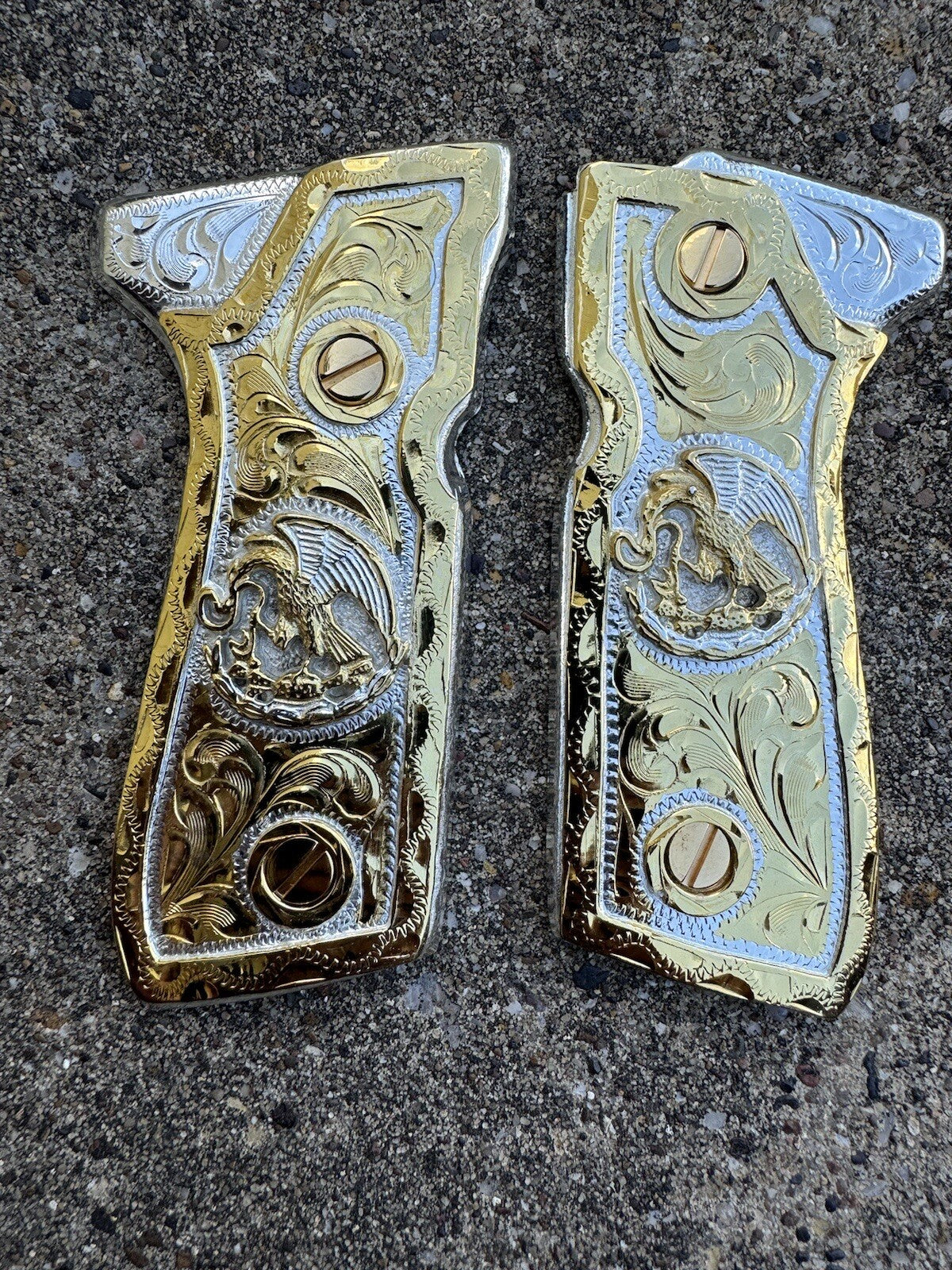 Beretta 92FS Cachas Mexican Eagle Gold Plated Pistol Custom Grips & Gold Screws