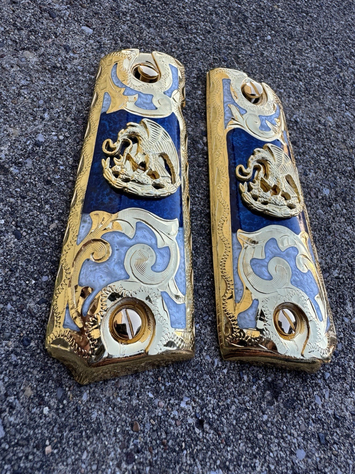 1911 45 38 Super Full Size Aguila Gold Gun Pistol Grip Cachas & 24K Screws