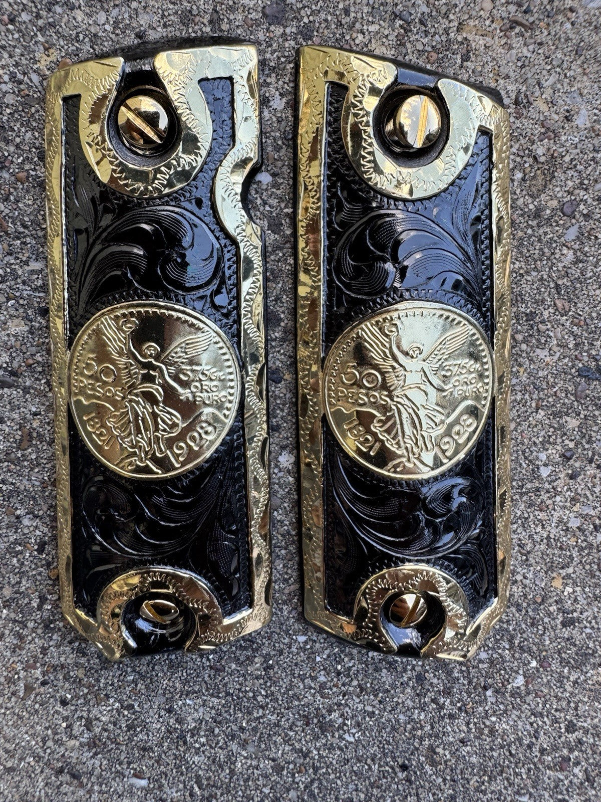 1911 45 38 Super Full Size Centenario Gold Gun Pistol Grip Cachas & 24K Screws