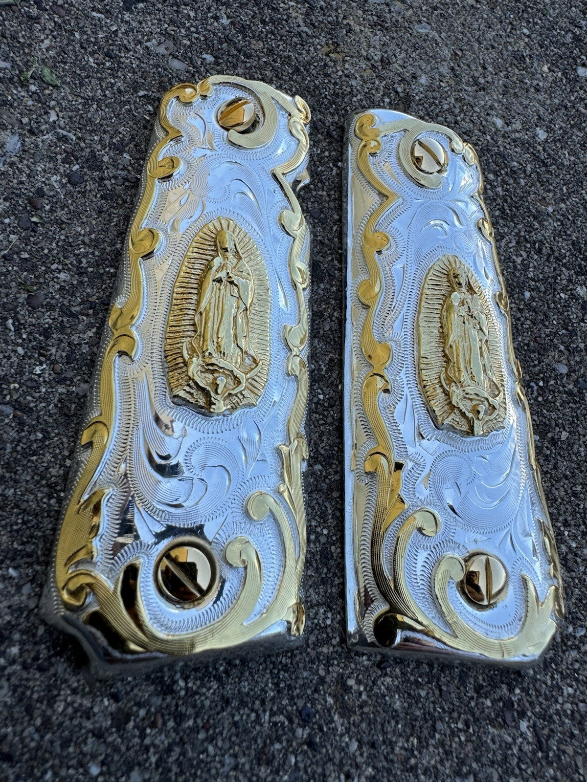 1911 45 38 Super Full Size Virgen De Guadalupe Gold Pistol Grip Cachas & Screws