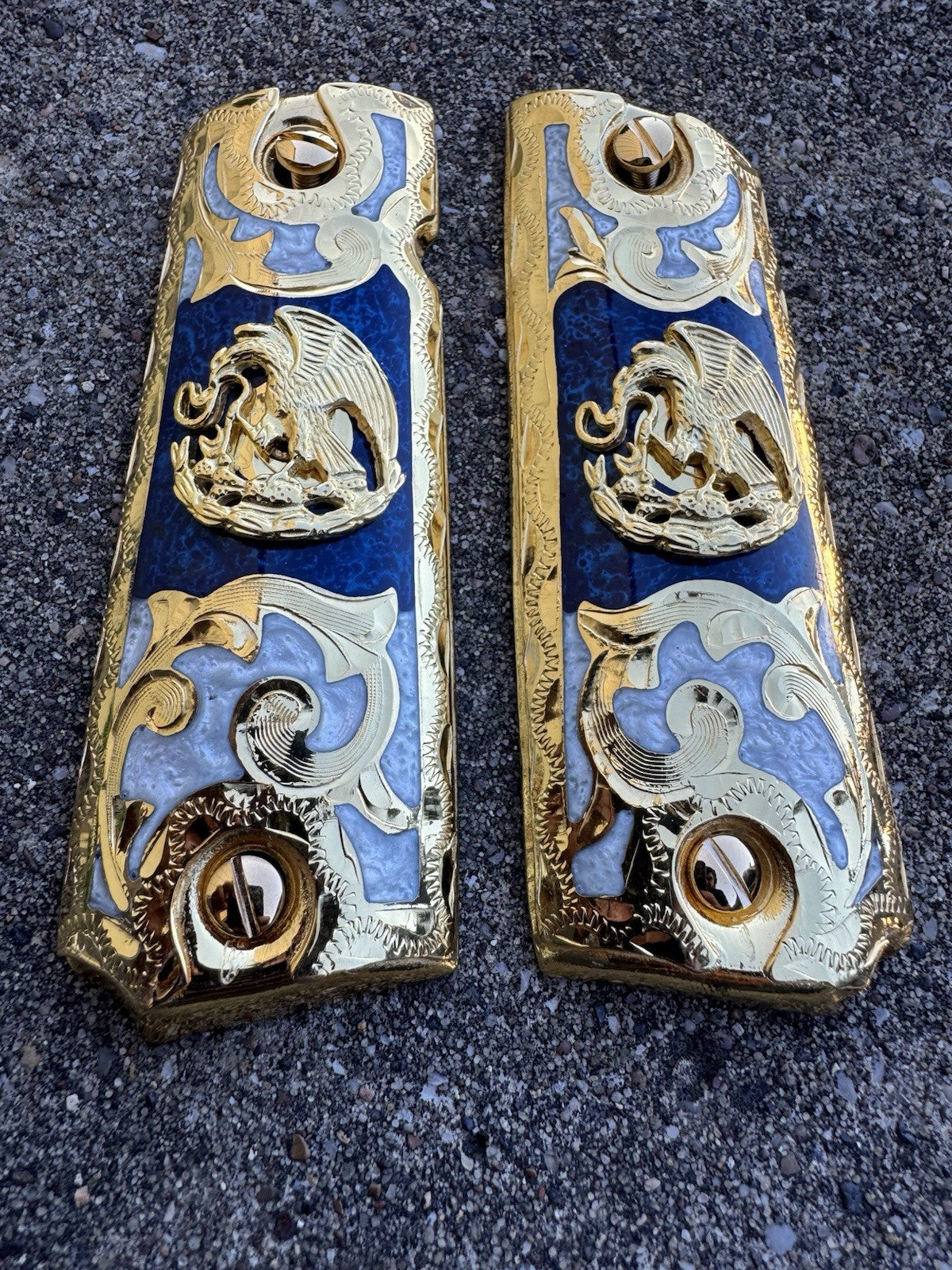 1911 45 38 Super Full Size Aguila Gold Gun Pistol Grip Cachas & 24K Screws