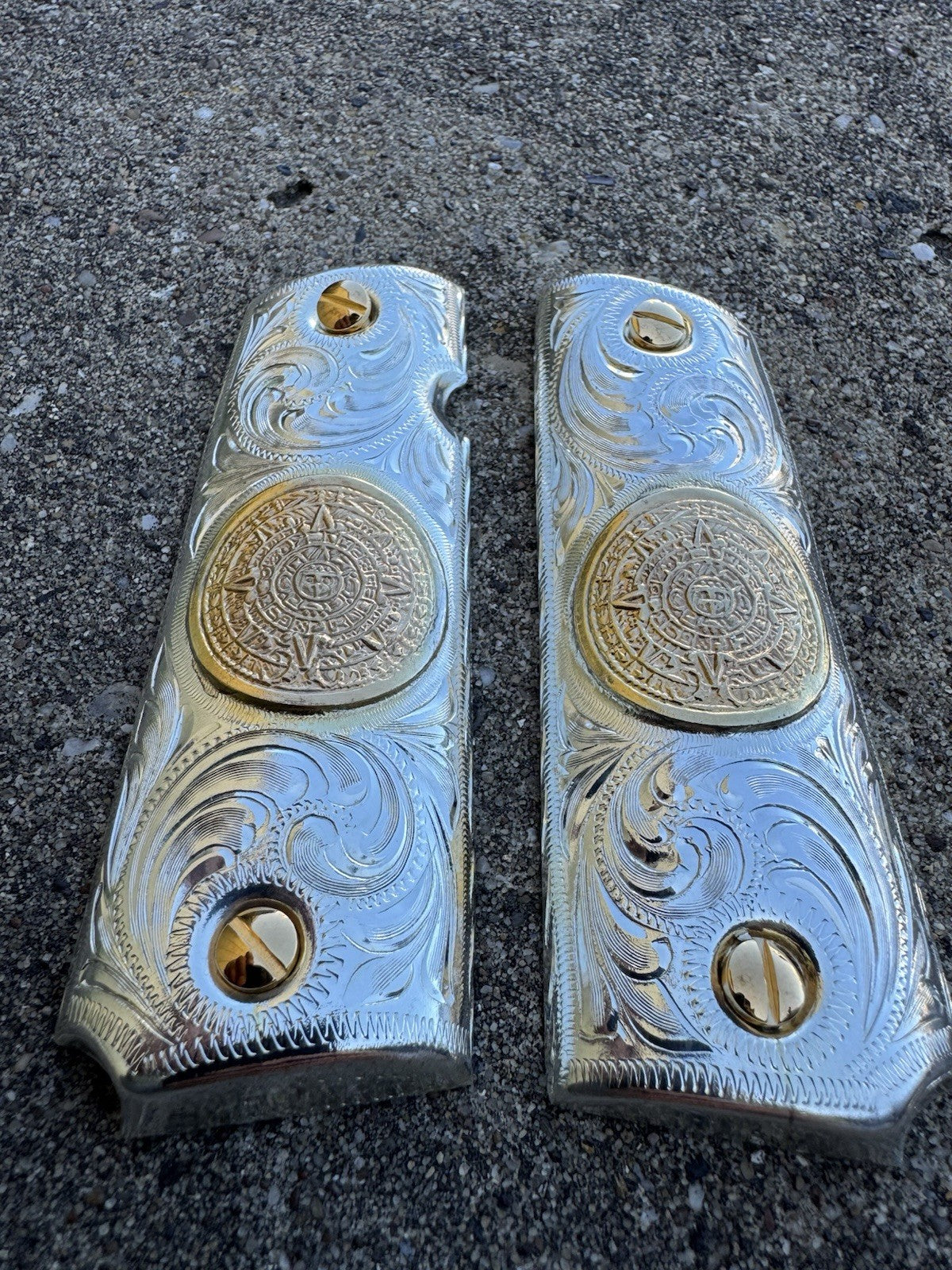 1911 45 38 Super Full Size Azteca Gold Gun Pistol Grip Cachas & 24K Screws