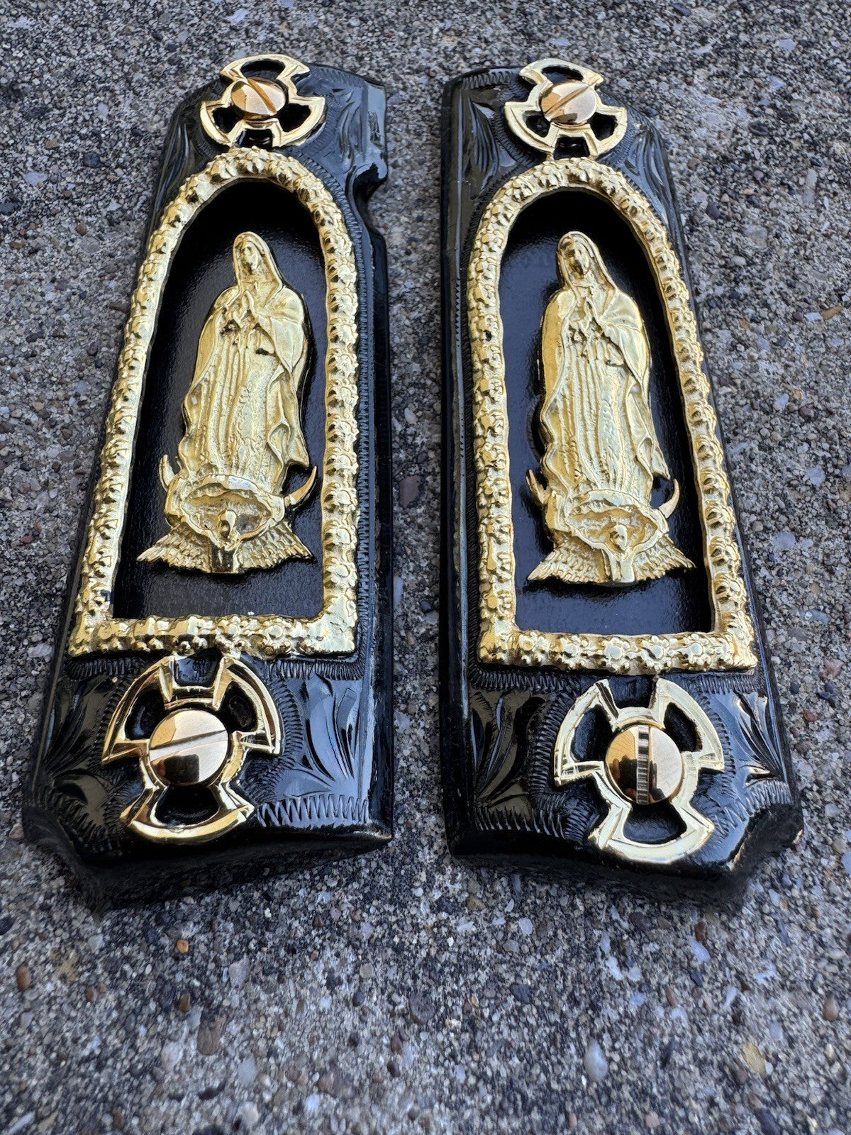 1911 45 38 Super Full Size Virgen De Guadalupe Gold Gun Grip Cachas & 24K Screws