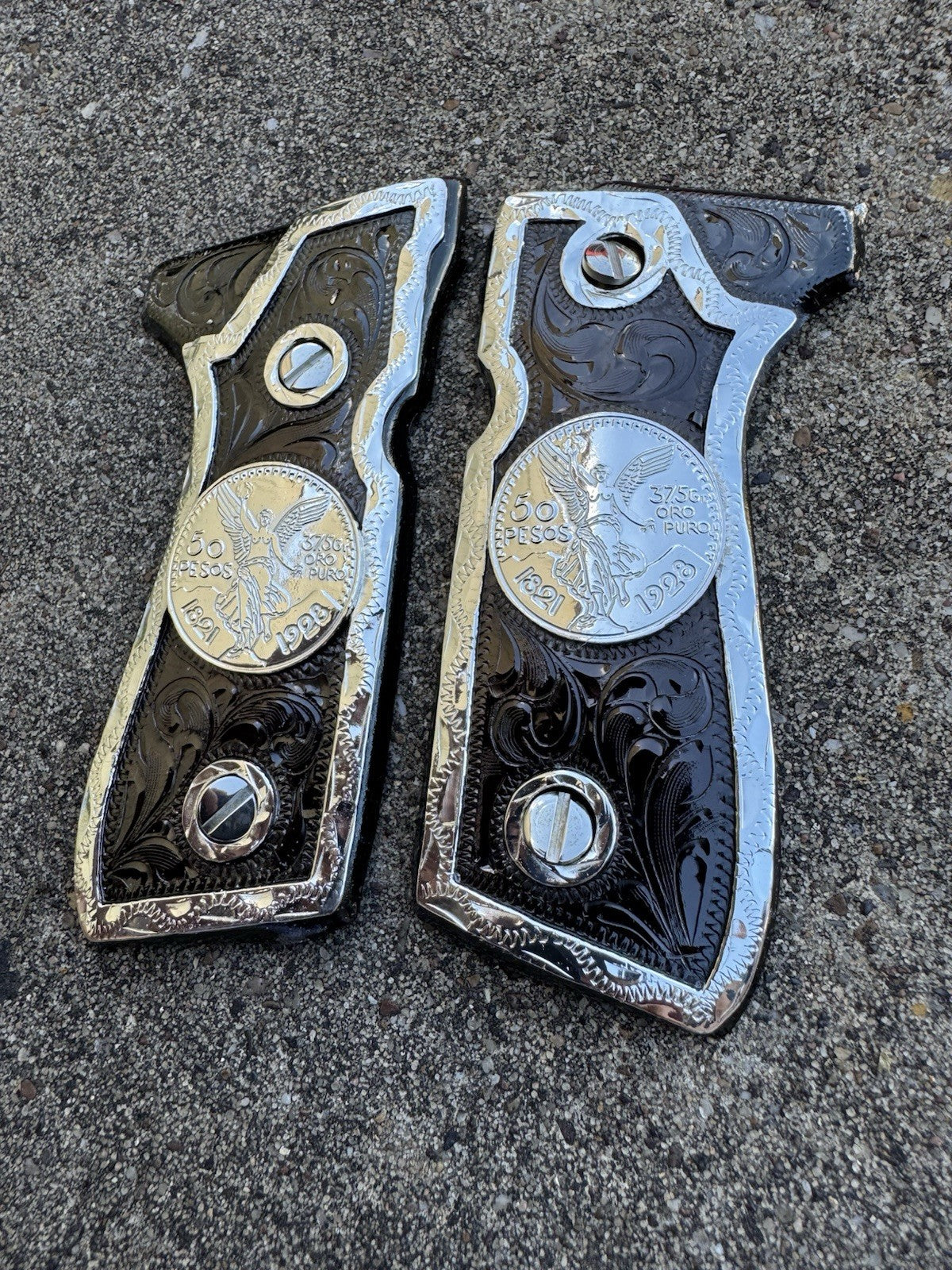 Beretta 92FS Cachas Centenario Silver Plated Pistol Custom Grips & Polish Screws