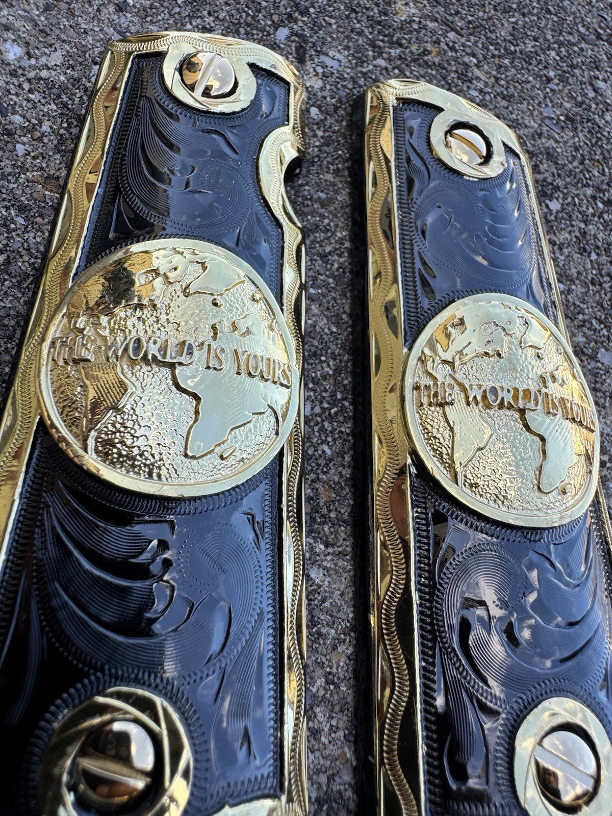 1911 45 38 Super Full Size World Is Yours Gold Gun Pistol Grip Cachas &24K Screw