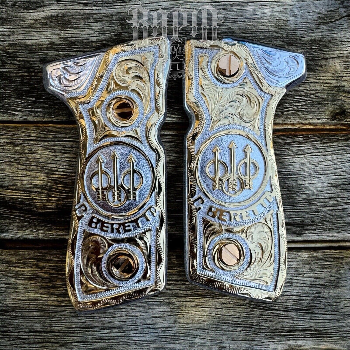Beretta 92FS Cachas Gold Plated Pistol Custom Grips Chapeado & 24K Gold Screws