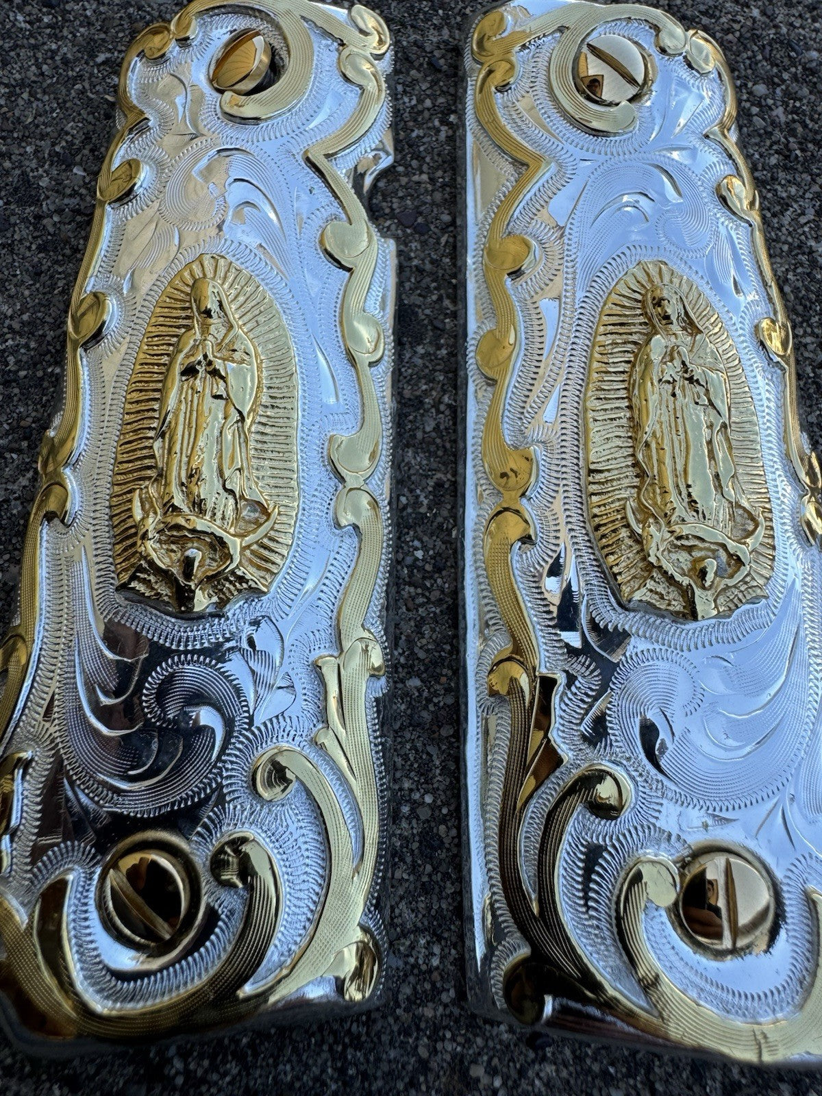 1911 45 38 Super Full Size Virgen De Guadalupe Gold Pistol Grip Cachas & Screws