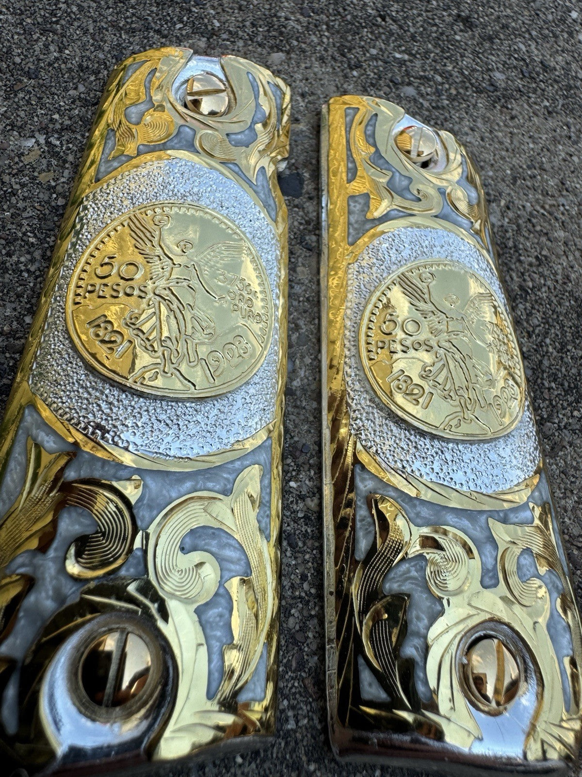 1911 45 38 Super Centenario Full Size Gold Gun Pistol Grip Cachas & 24K Screws