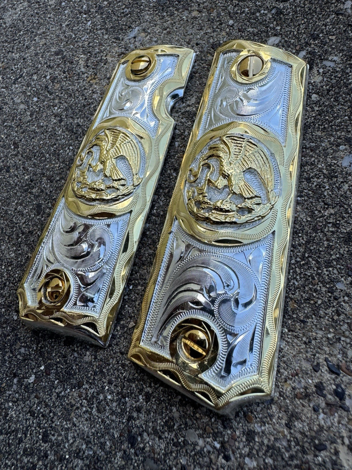 1911 45 38 Super Full Size Aguila Gold Gun Pistol Grip Cachas & 24K Screws