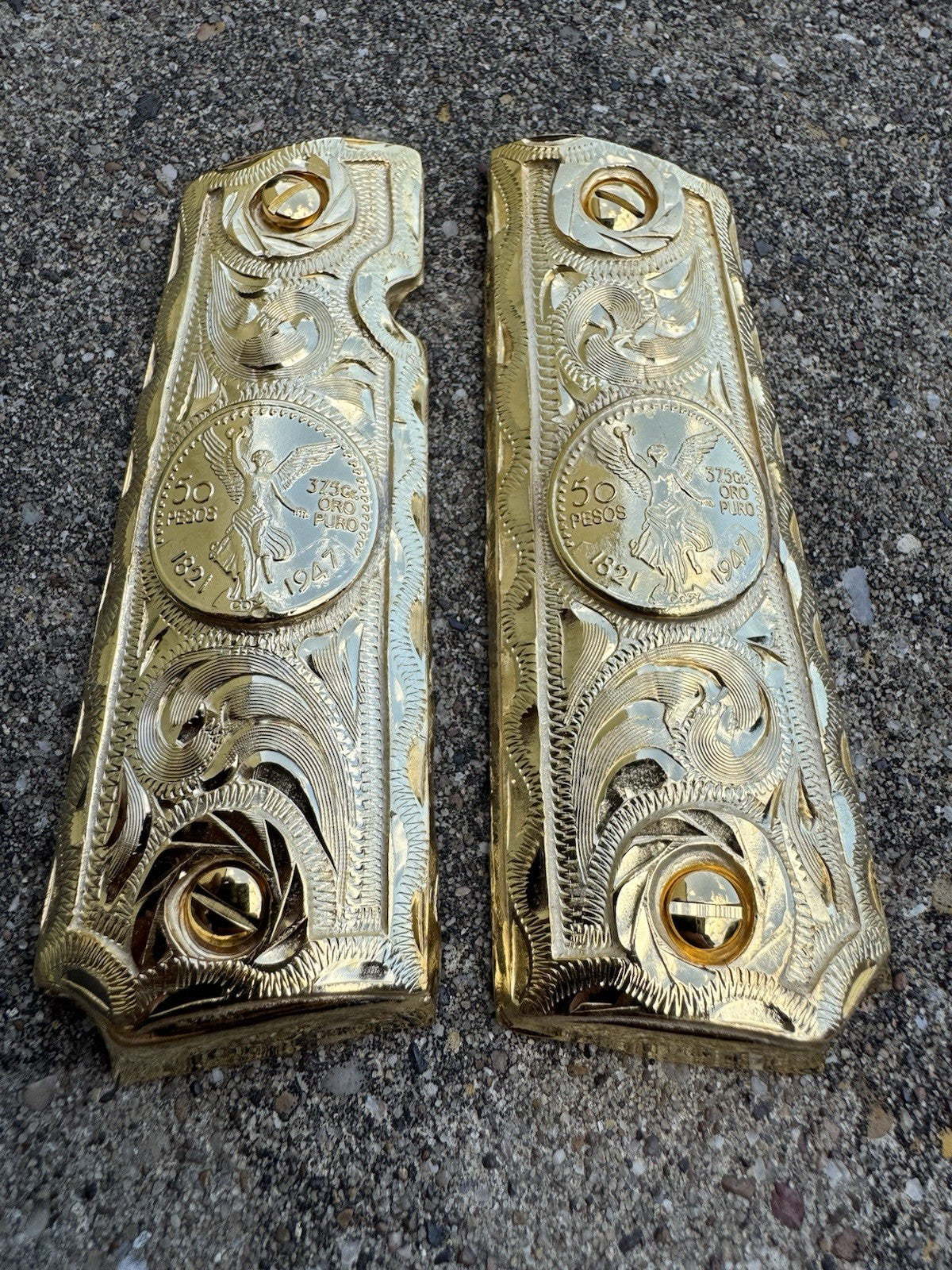 1911 45 38 Super Full Size Centenario Gold Gun Pistol Grip Cachas & 24K Screws