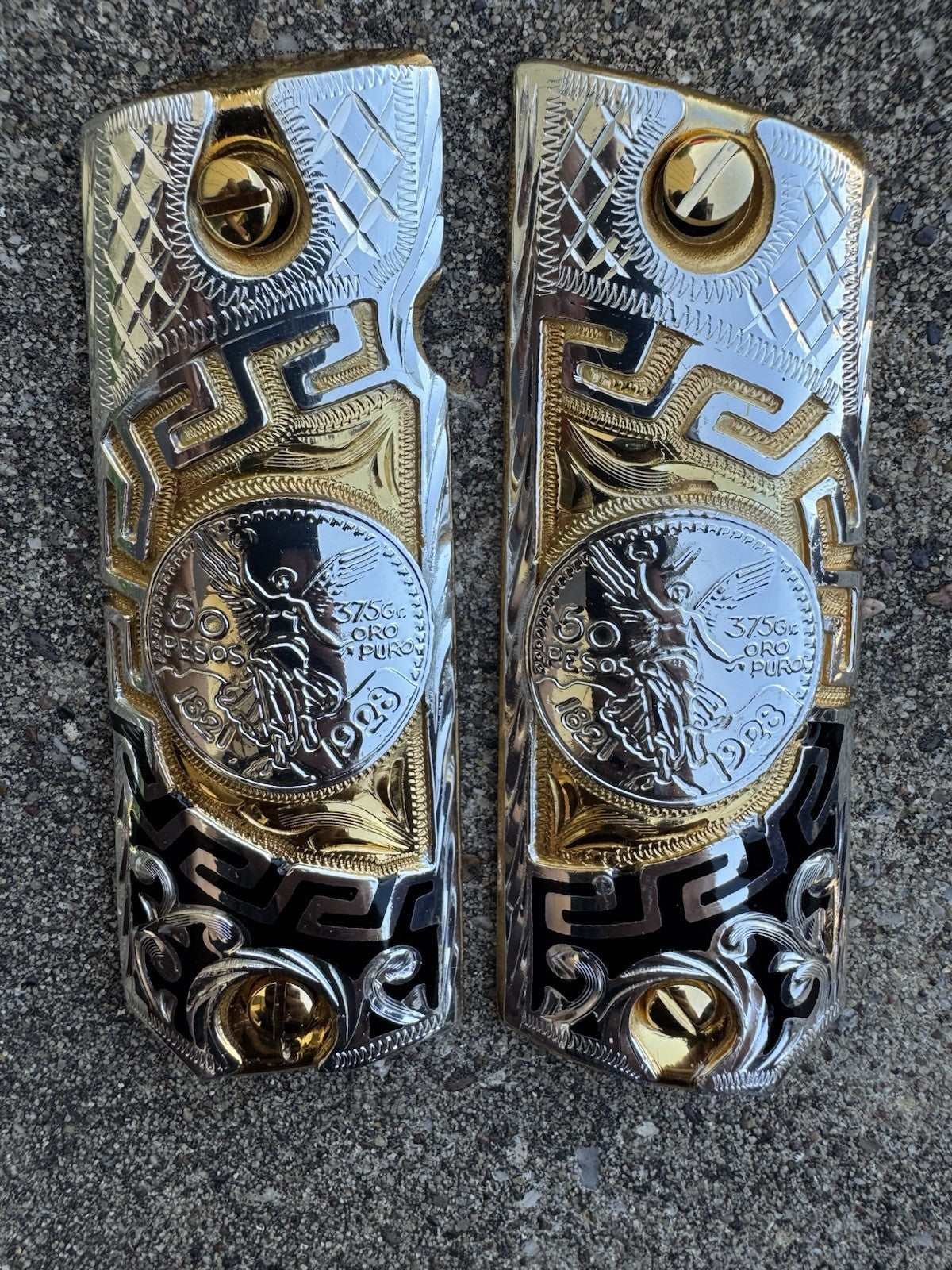 1911 45 38 Super Centenario Full Size Gold Gun Pistol Grip Cachas & 24K Screws