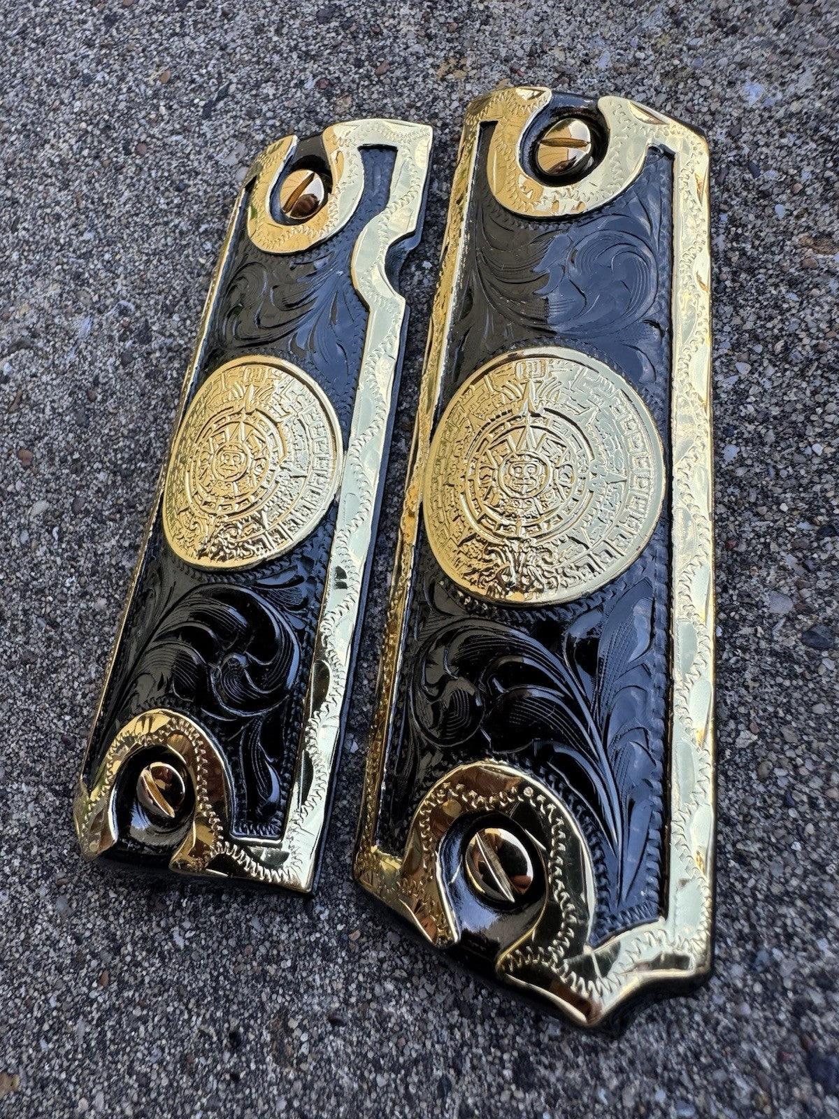 1911 45 38 Super Full Size Azteca Gold Gun Pistol Grip Cachas & 24K Screws