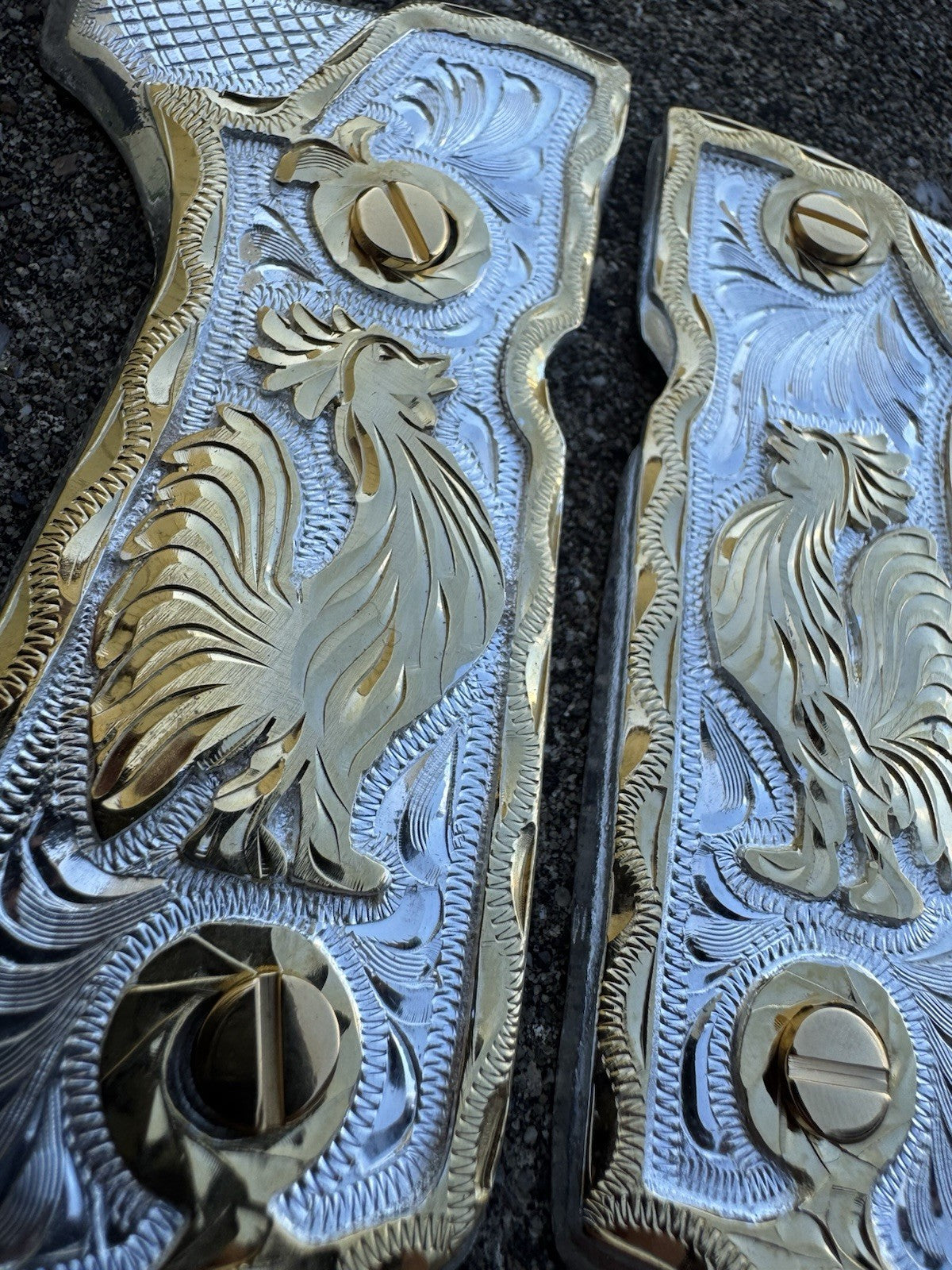 Beretta 92FS Cachas Gallo Gold Plated Pistol Custom Grips & Gold Screws