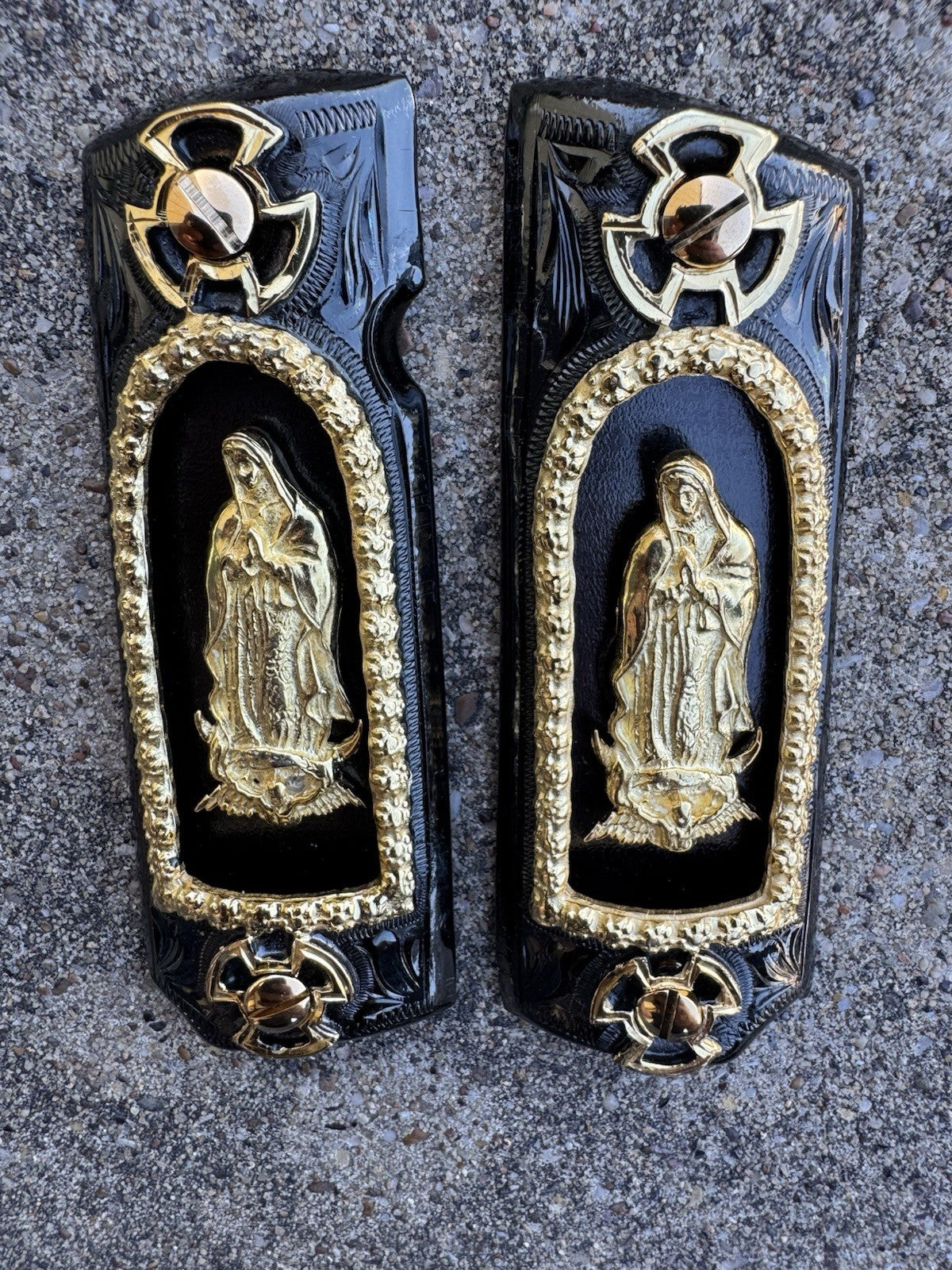 1911 45 38 Super Full Size Virgen De Guadalupe Gold Gun Grip Cachas & 24K Screws