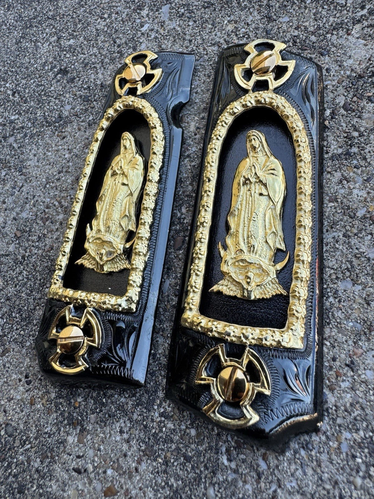 1911 45 38 Super Full Size Virgen De Guadalupe Gold Gun Grip Cachas & 24K Screws