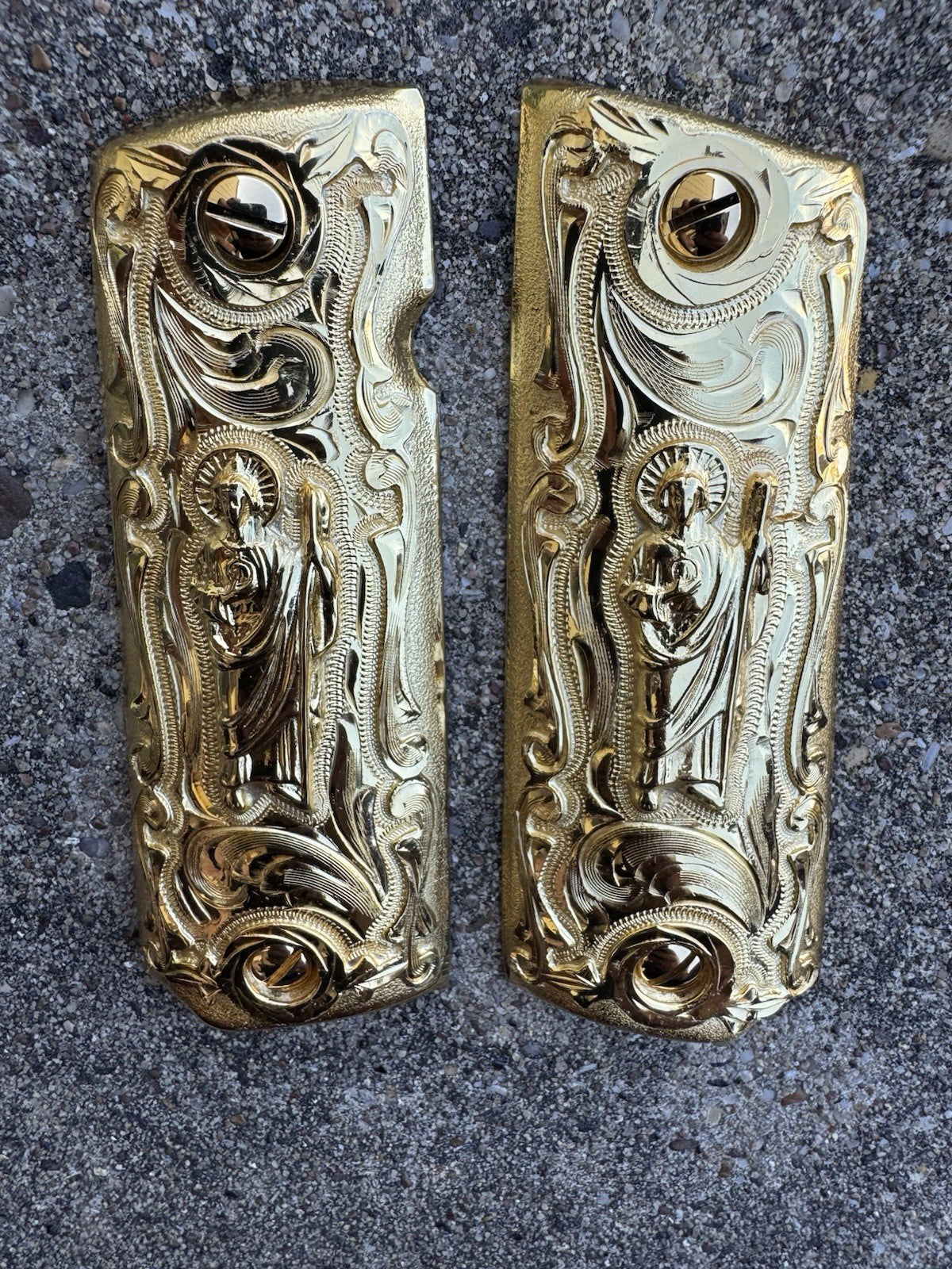 1911 45 38 Super San Judas Full Size Gold Gun Pistol Grip Cachas & 24K Screws