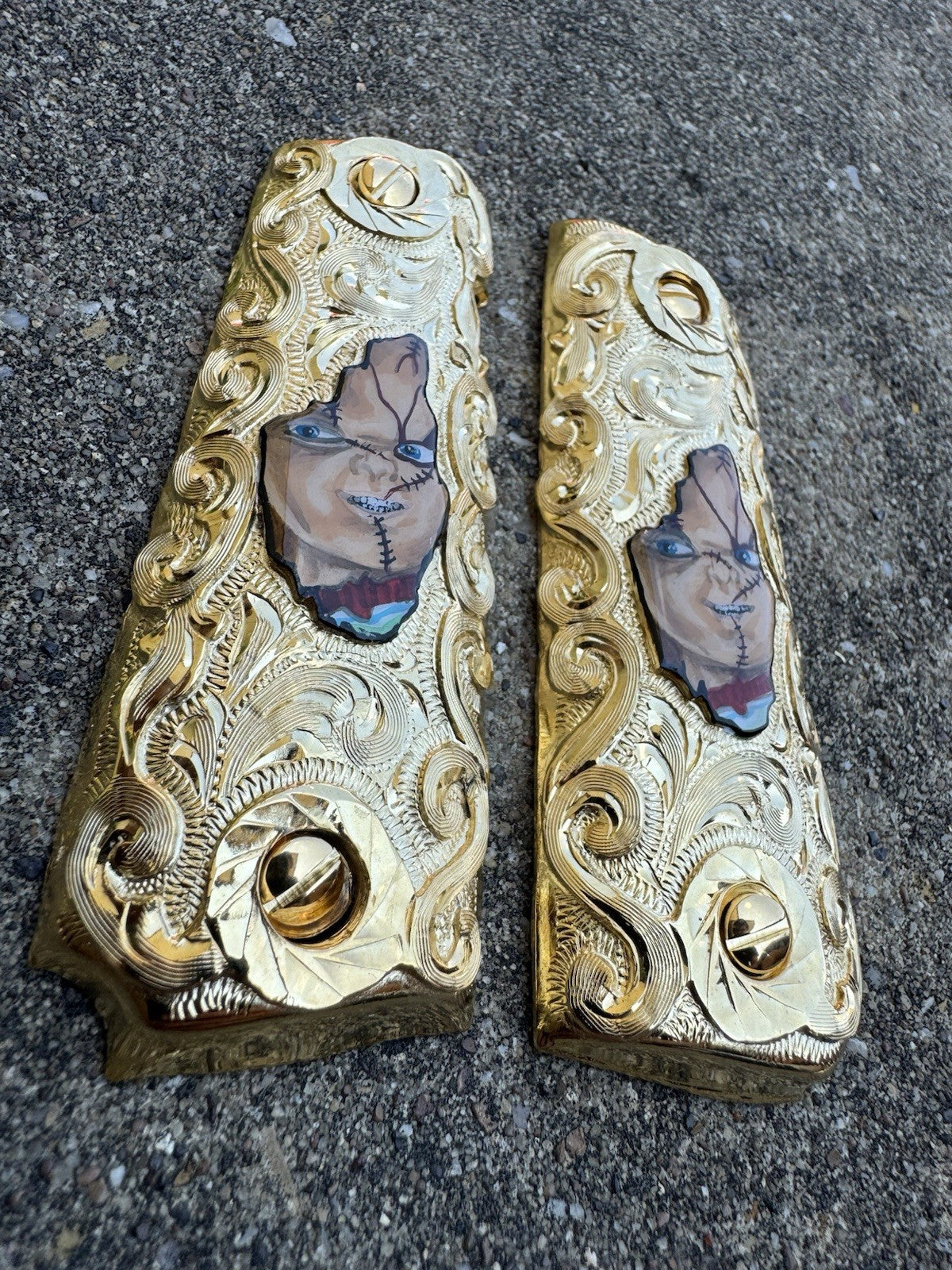 1911 45 38 Super Chucky Full Size Gold Gun Pistol Grip Cachas & 24K Screws