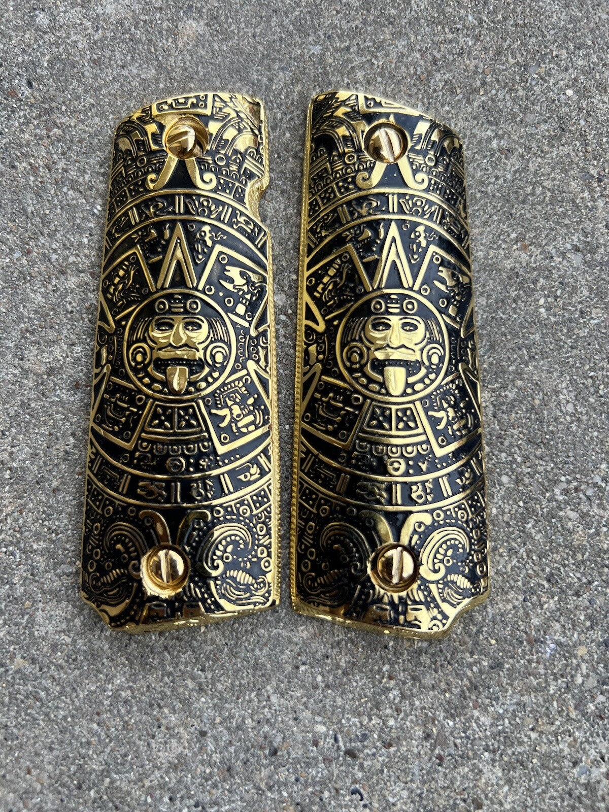 1911 45 38 Super Full Size Aztec Gold Gun Pistol Grip Cachas & 24K Screws