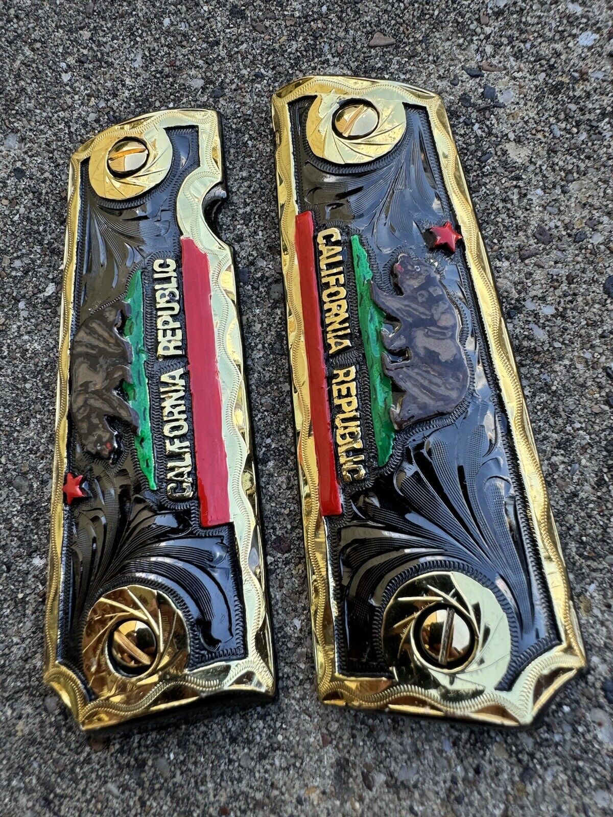 1911 45 38 Super Full Size California Gold Gun Pistol Grip Cachas & 24K Screws
