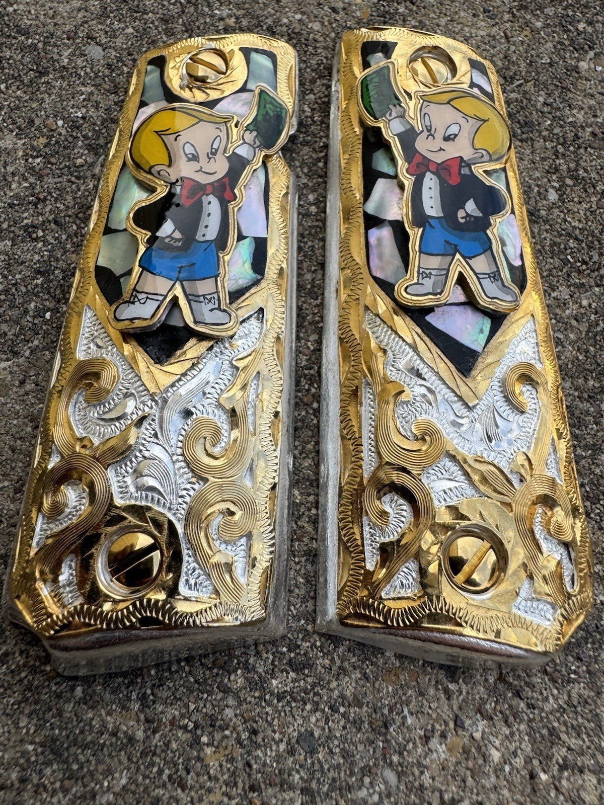 1911 45 38 Super Full Size Richie Rich Gold Gun Pistol Grip Cachas & 24K Screws