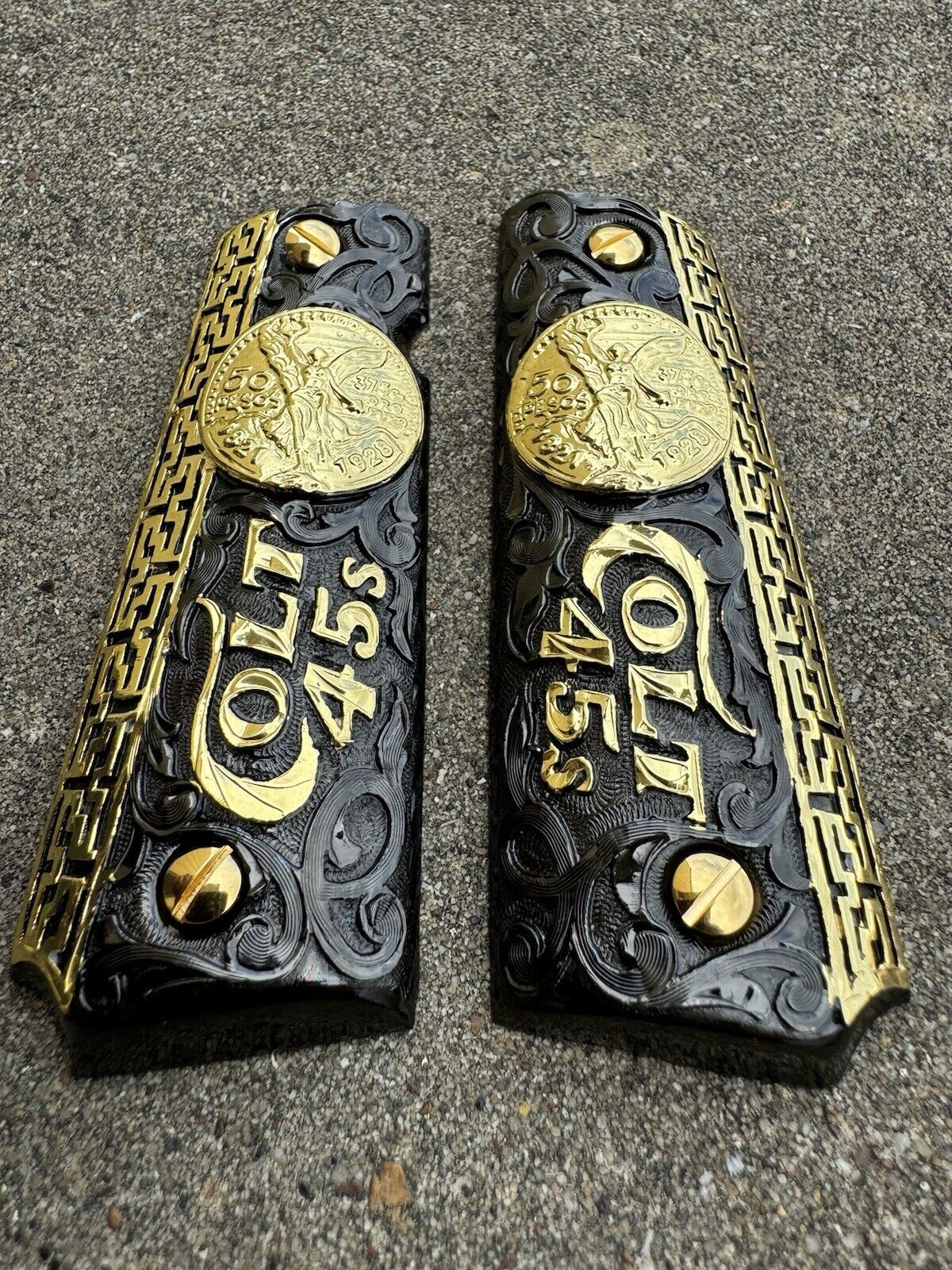 1911 45 38 Super Full Size Centenario Gold Gun Pistol Grip Cachas & 24K Screws