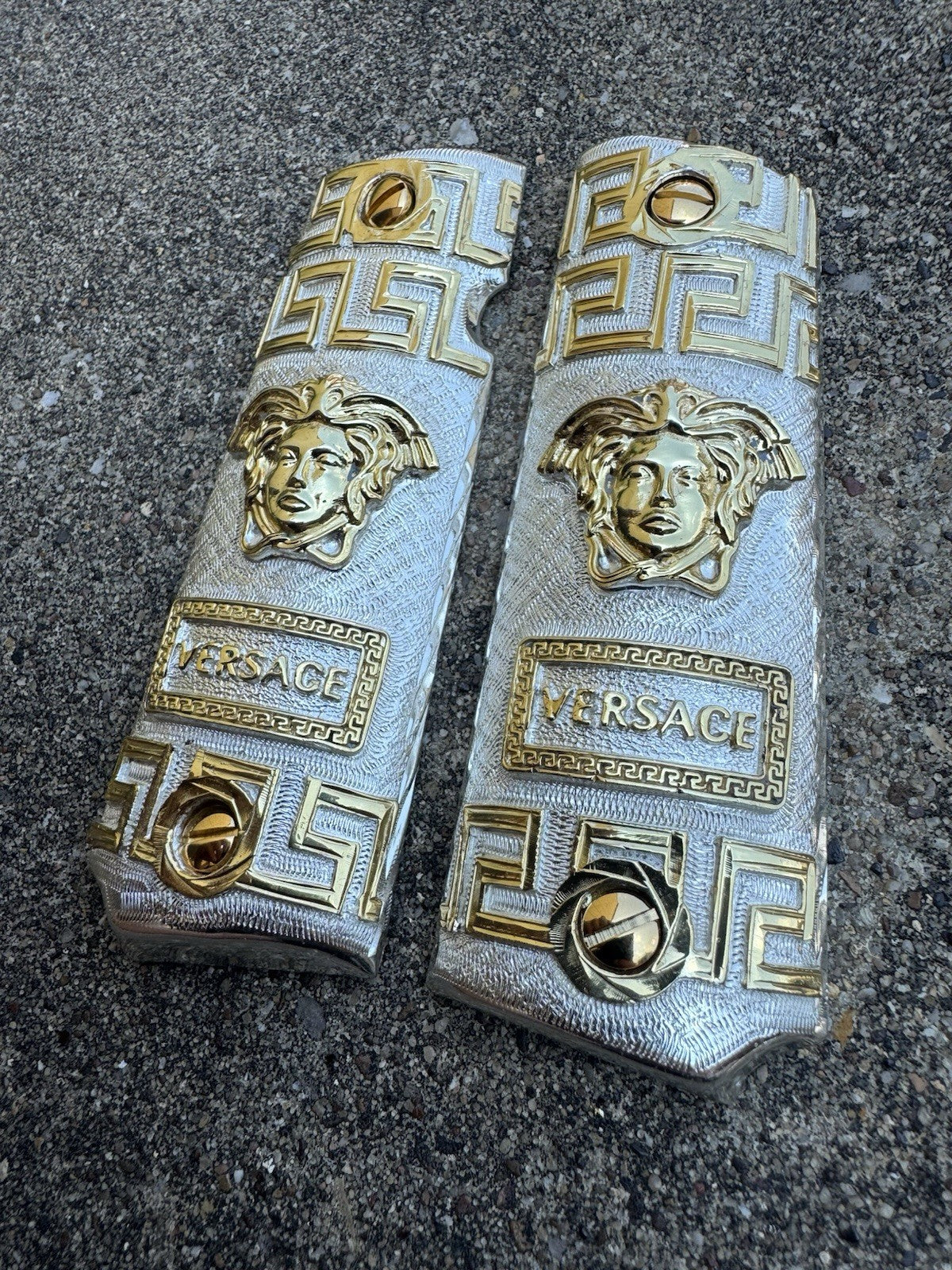 1911 45 38 Super Versace Full Size Gold Gun Pistol Grip Cachas & 24K Screws