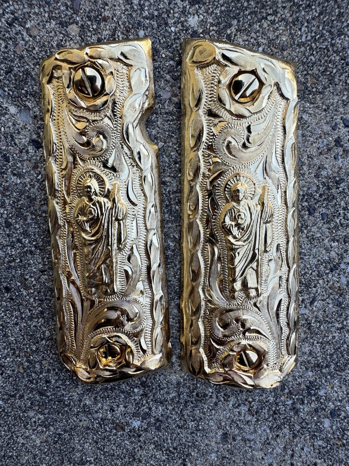 1911 45 38 Super San Judas Full Size Gold Gun Pistol Grip Cachas & 24K Screws