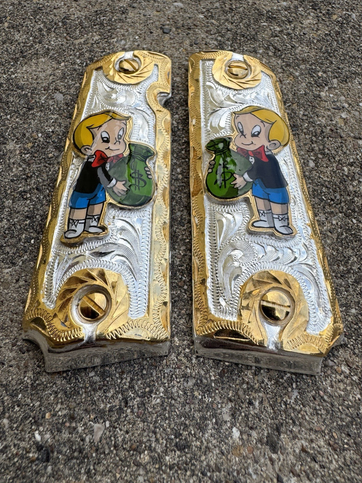 1911 45 38 Super Full Size Richie Rich Gold Gun Pistol Grip Cachas & 24K Screws