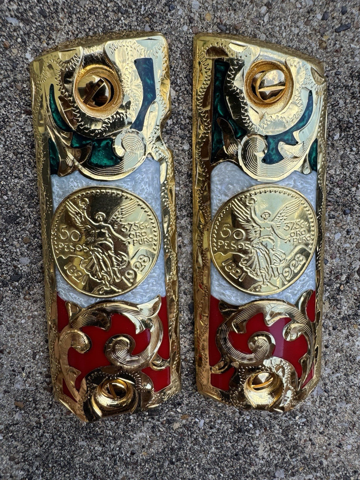 1911 45 38 Super Full Size Centenario Gold Gun Pistol Grip Cachas & 24K Screws
