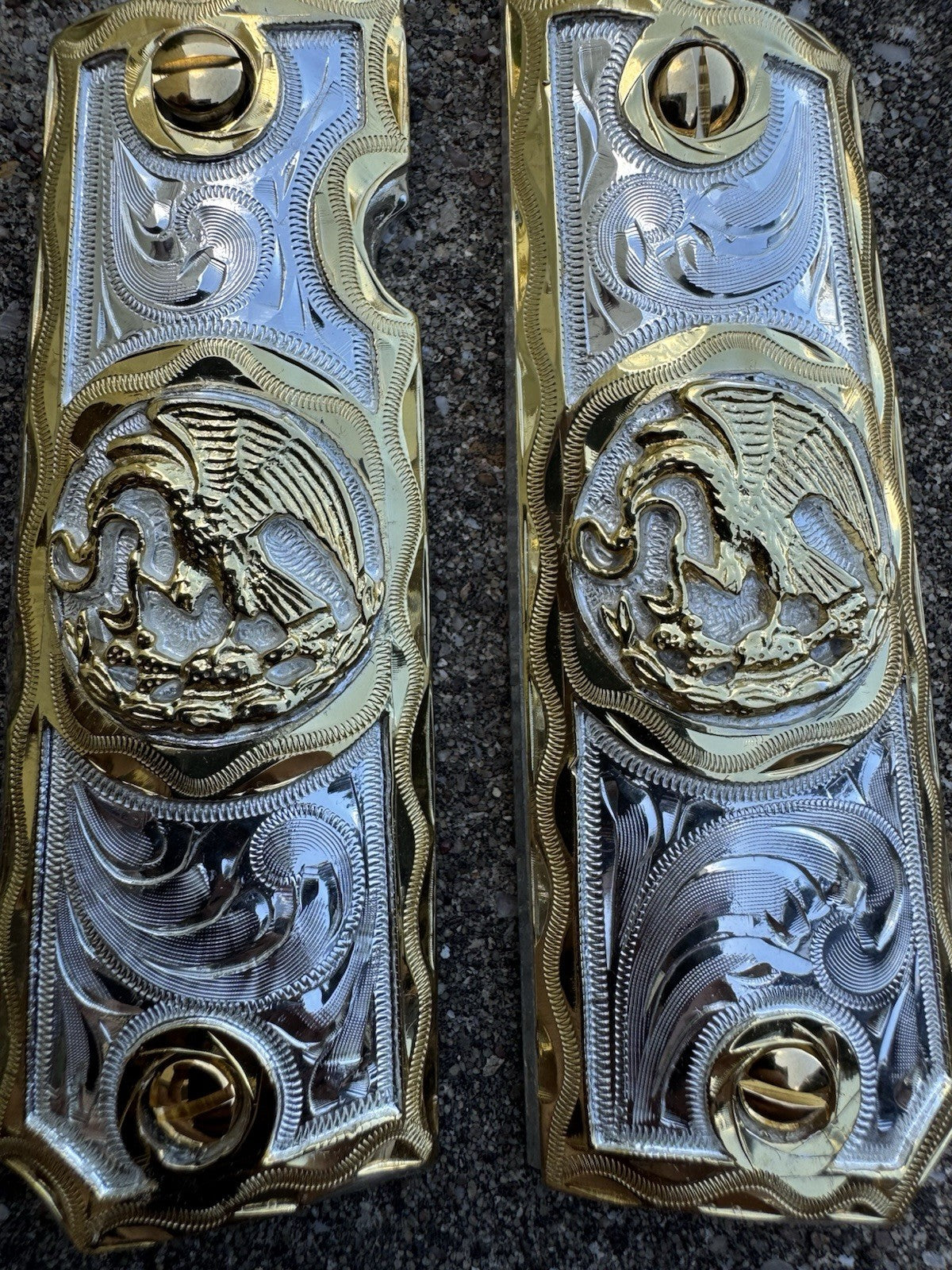 1911 45 38 Super Full Size Aguila Gold Gun Pistol Grip Cachas & 24K Screws