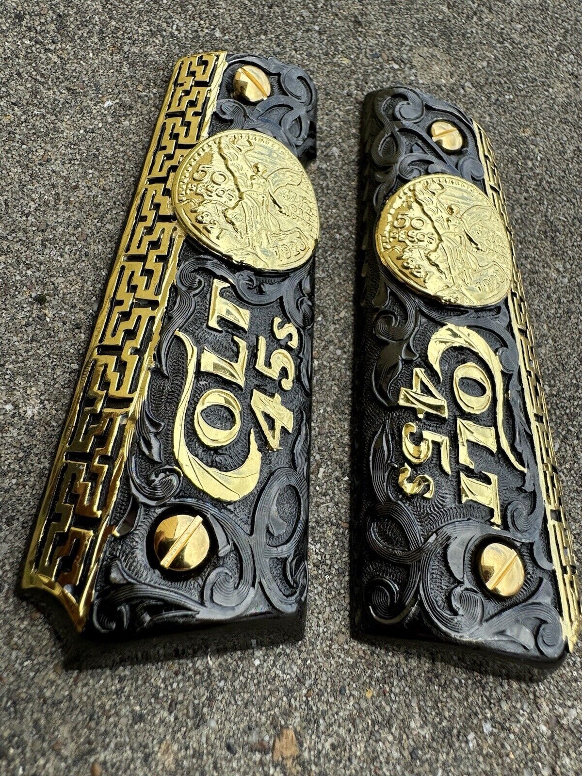 1911 45 38 Super Full Size Centenario Gold Gun Pistol Grip Cachas & 24K Screws