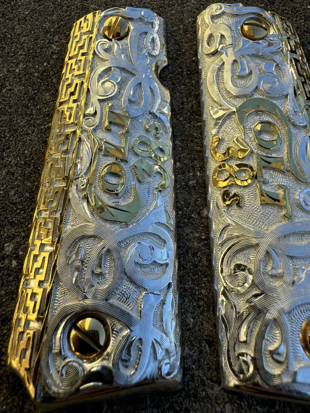 1911 45 38 Super Full Size Gold Gun Pistol Grip Cachas Chapeado & 24K Screws