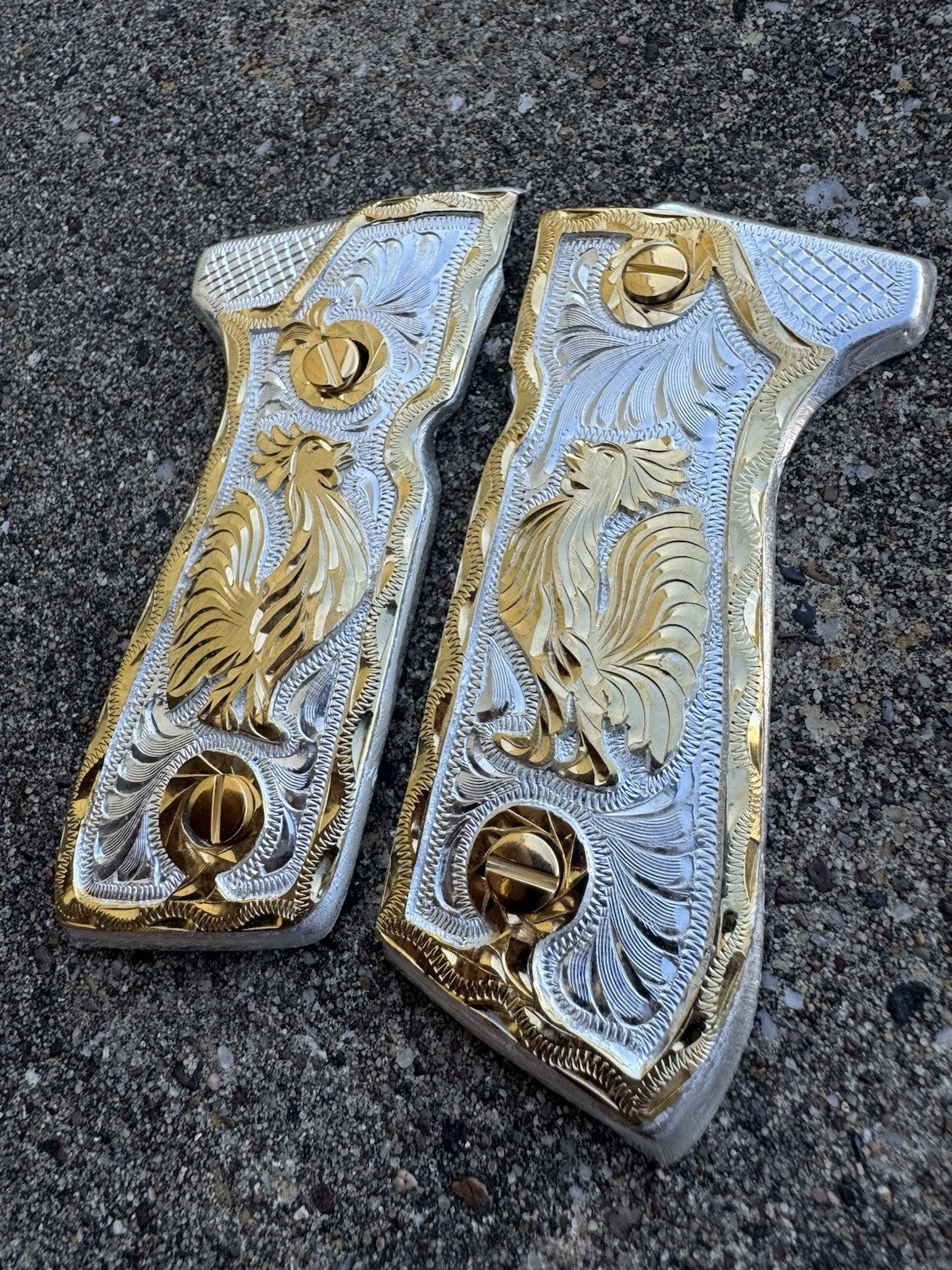 Beretta 92FS Cachas Gallo Gold Plated Pistol Custom Grips & Gold Screws